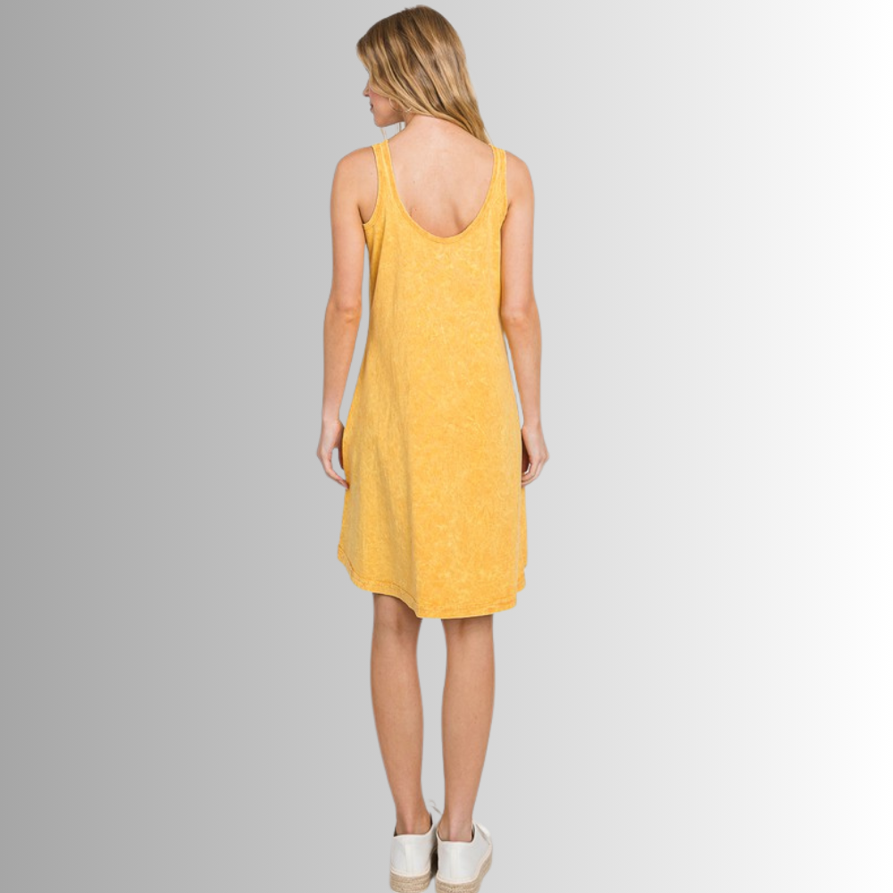 Apricot Yellow 100% Cotton Tank Dress for Women - Summer Casual Wear, Beach Cover Up, Vacation Outfit