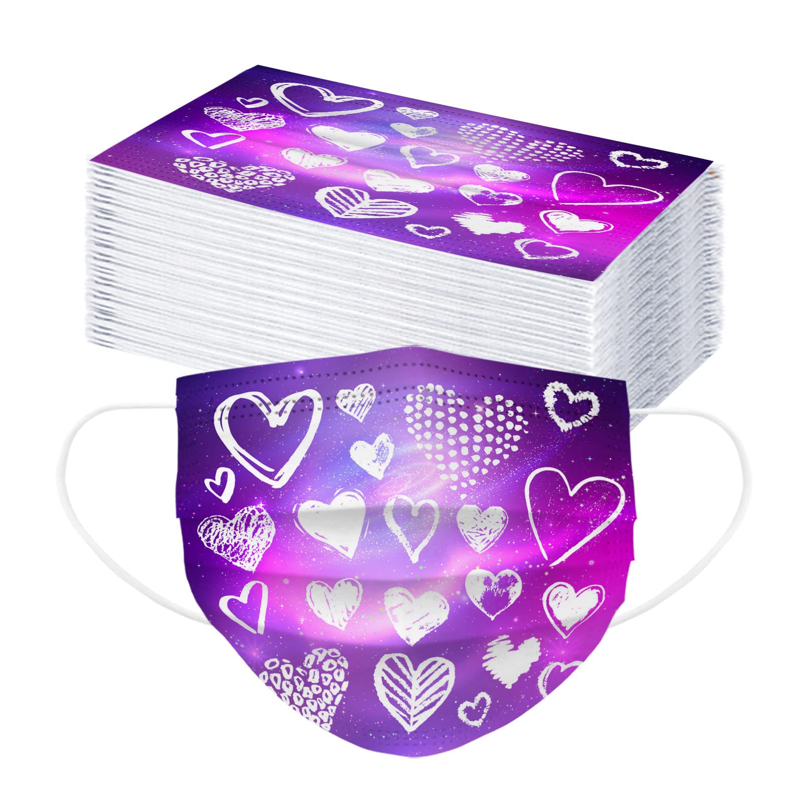 50PC Valentine's Day Disposable Face Masks with Heart Print - Romantic Pink Couple Face Cover for Wedding, Honeymoon & Dating - Perfect for Romantic Getaways & Special Occasions