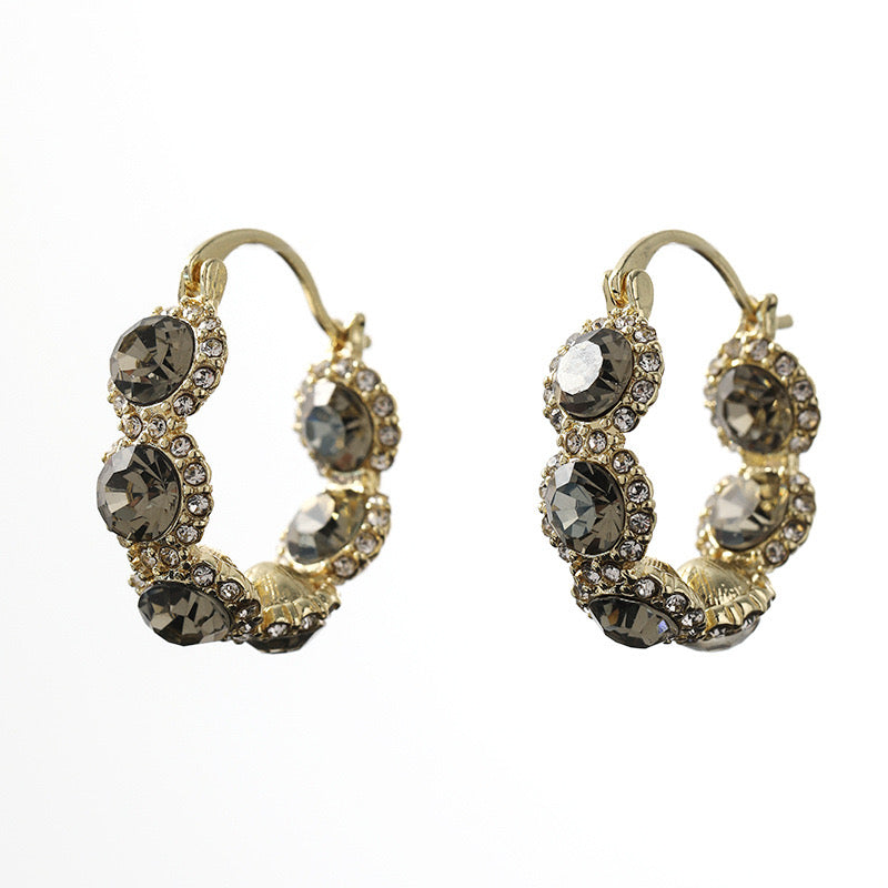 Sparkly Black Crystal Hoop Earrings for Women | 14K Gold Plated Fashion Jewelry Gift | Perfect for Parties, Weddings & Evening Events (Style A7487)