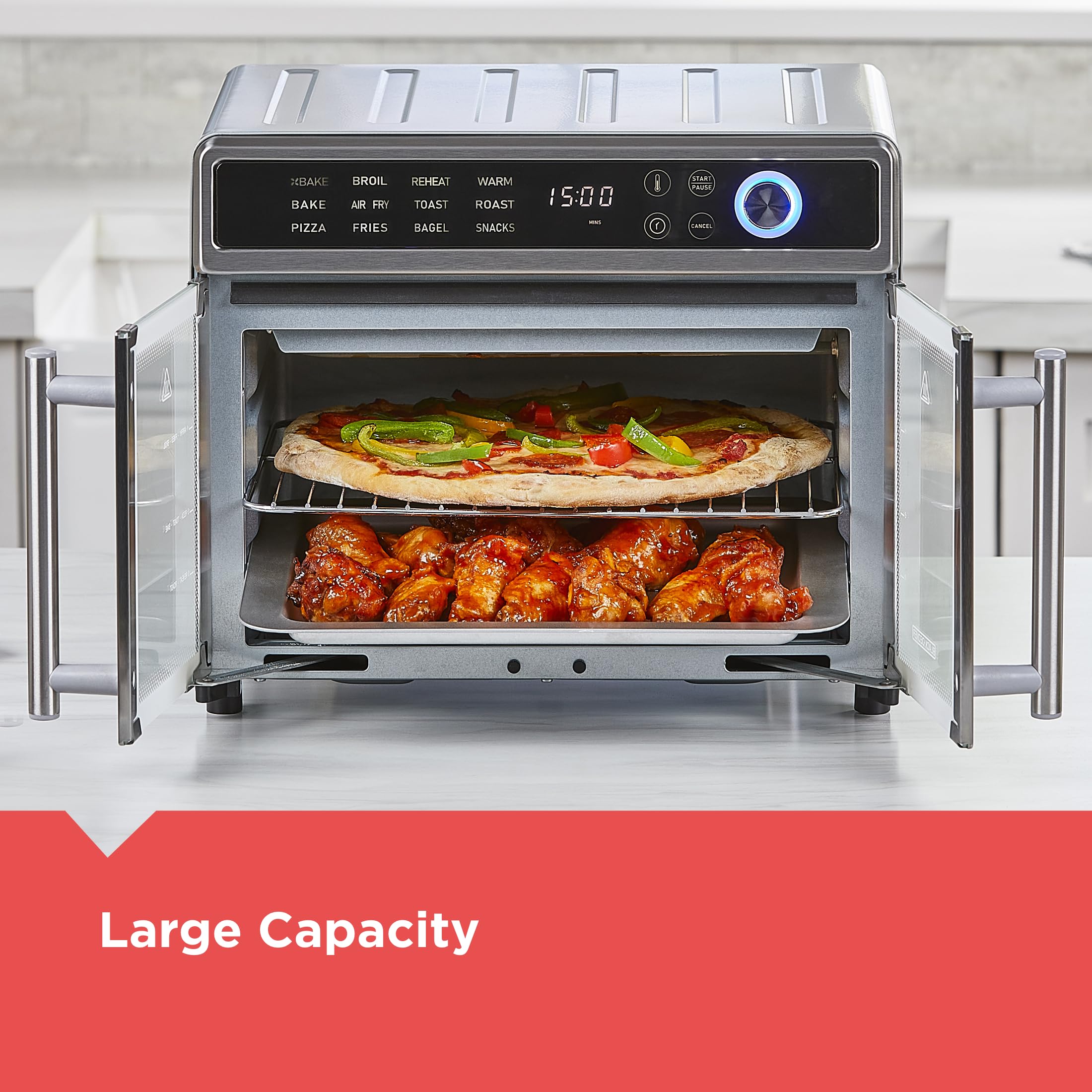 BLACK+DECKER 12-in-1 Air Fryer Toaster Oven Combo with Convection - Fast Cooking Countertop Oven for Pizza, Toast & More - Stainless Steel French Door Design - Perfect for Small Kitchens, Dorms & RV Cooking