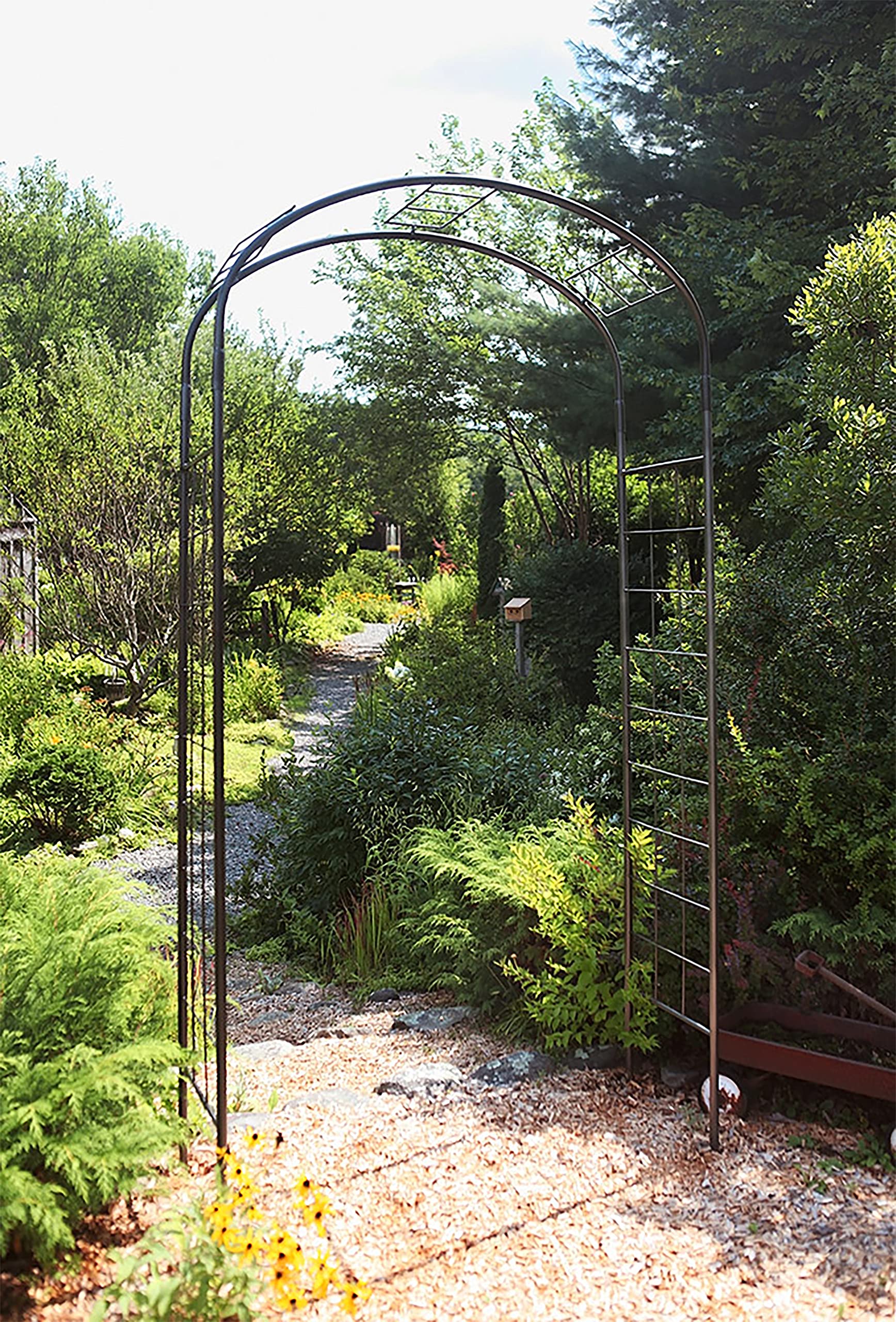 Achla Designs Monet Arbor Wrought Iron Garden Arch - Elegant Outdoor Wedding Archway for Gardens, Backyards & Vineyards