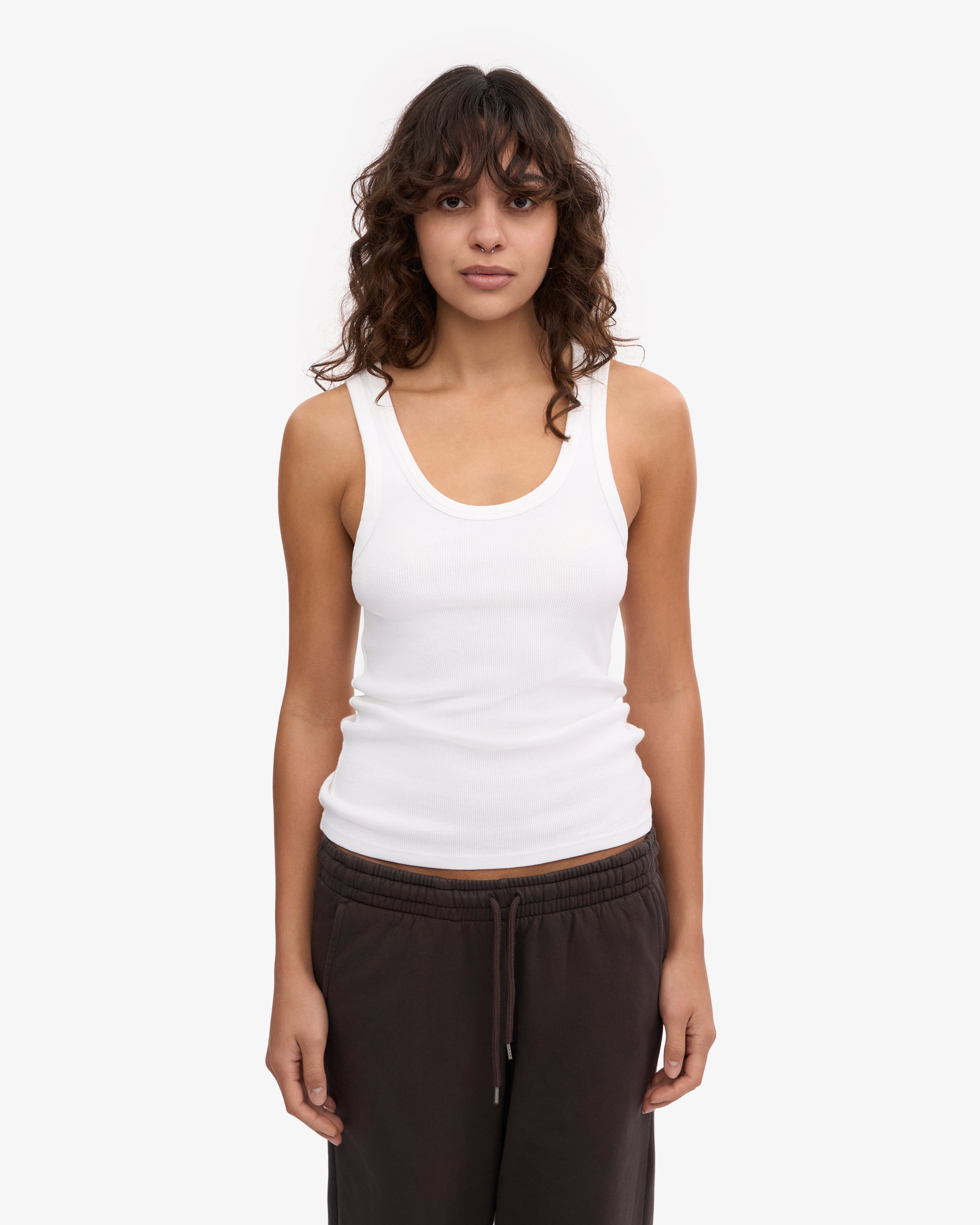 Organic Cotton Ribbed Tank Top for Women - Breathable & Soft - Optical White - Perfect for Yoga, Gym & Summer Outfits