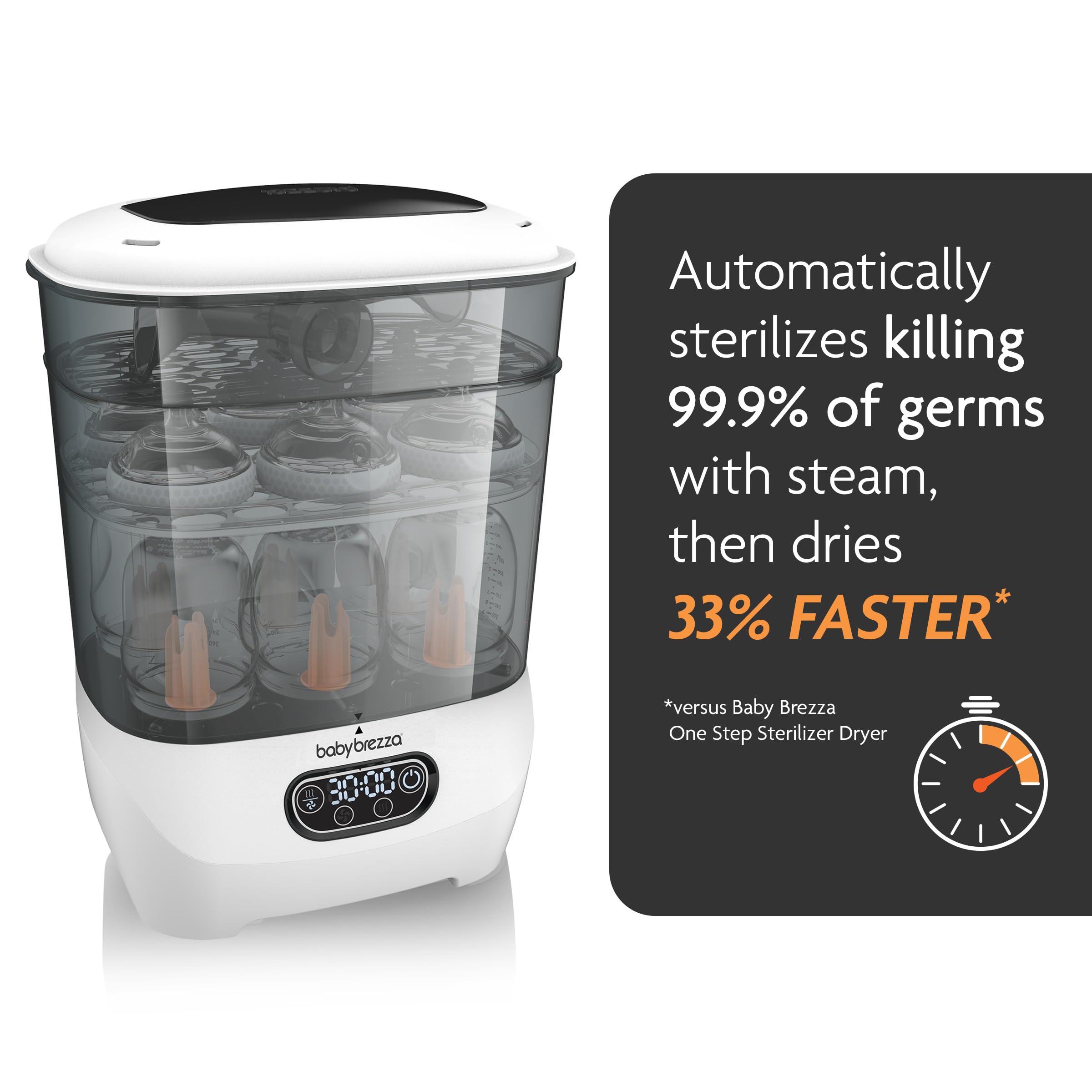 Baby Brezza Advanced Electric Bottle Sterilizer and Dryer - Universal Steam Sterilization for All Bottles, Pacifiers & Breast Pump Parts (Plastic/Glass) with HEPA Filtration | Perfect for Nursery, Travel & Daily Baby Care