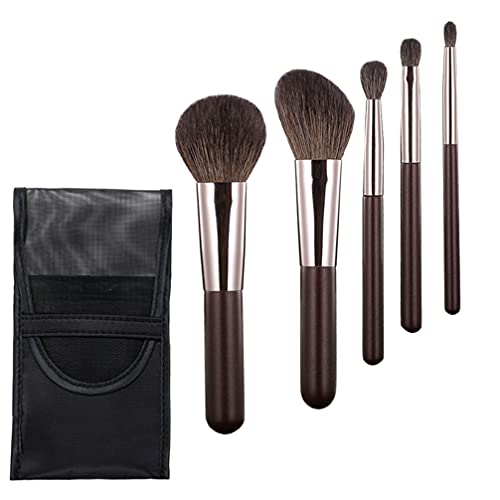 HEALLILY 5-Piece Mini Portable Makeup Brush Set with Storage Bag - Professional Cosmetic Brushes for Powder, Eyeshadow & Blending - Perfect Makeup Tools for Beginners & Travel - Ideal for Daily Makeup, On-the-Go Touch Ups & Professional Makeup Application