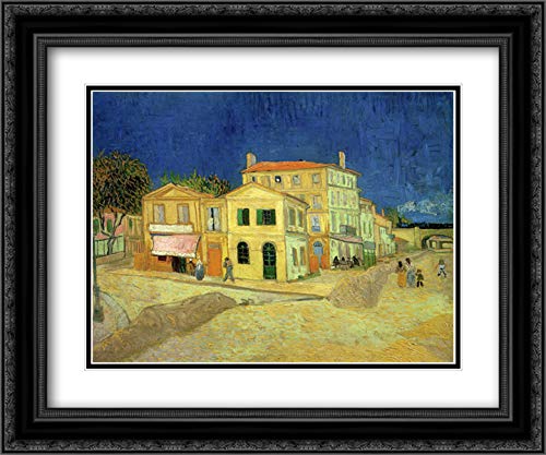 Vincent van Gogh The Yellow House 24x20 Black Ornate Frame with Double Matted Museum Art Print - Perfect for Living Room, Bedroom & Office Wall Decor