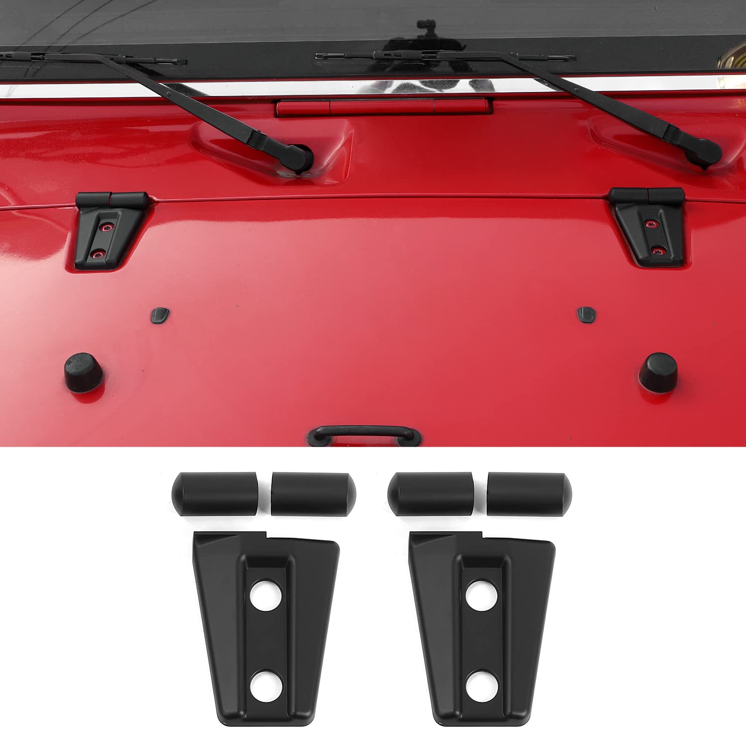 JeCar Matte Black Hood Hinge Trim Covers for Jeep Wrangler JK & Unlimited (2007-2018) - Exterior Accessories Compatible with Sport, Sahara, Rubicon Models | Off-Road Protection & Style Upgrade