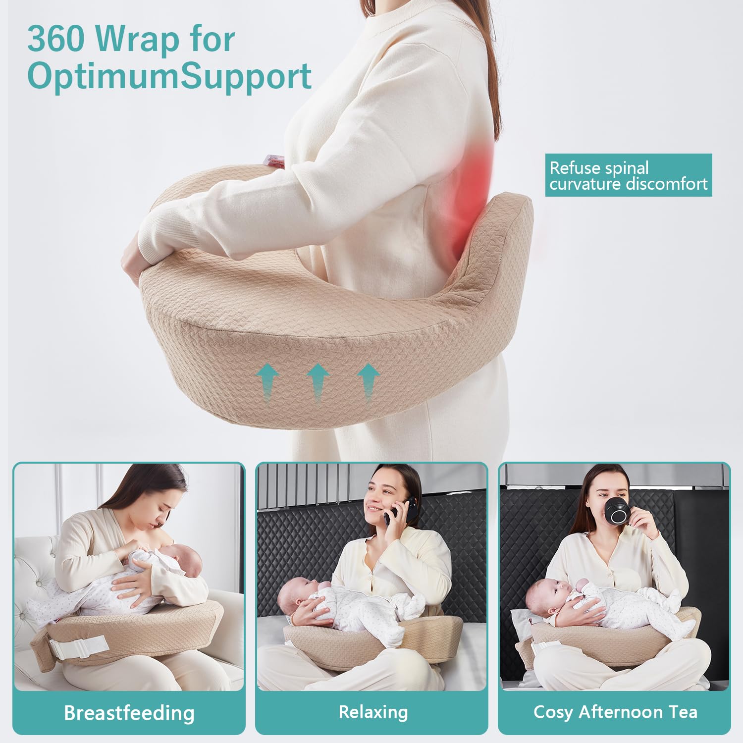 **Ergonomic Nursing Pillow for Breastfeeding – Waterproof Lining, Removable Pillowcase & Memory Foam Support – Large Comfortable Feeding Pillow (Brown) – Perfect for New Moms, Baby Bonding & Pain Relief**