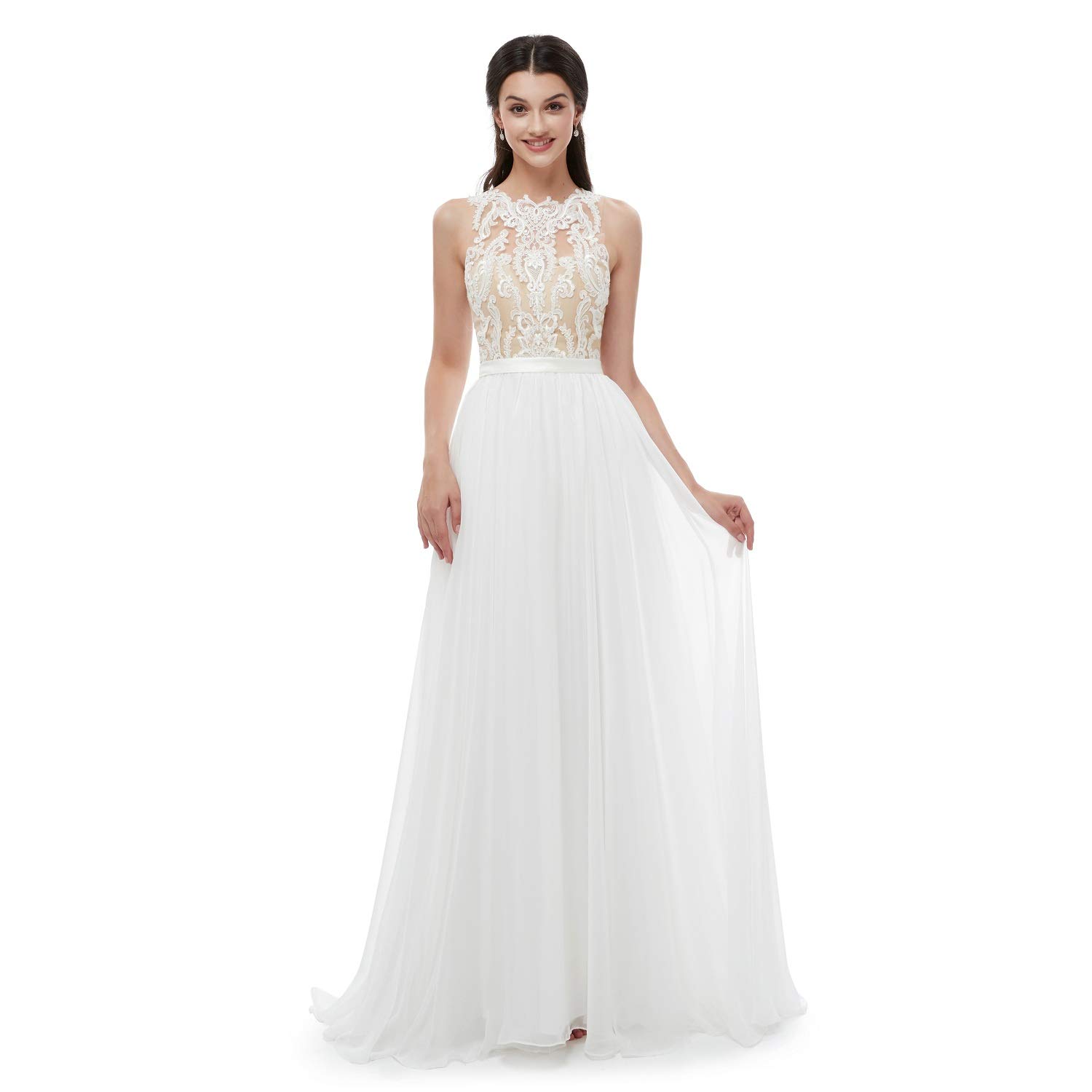 Elegant Plus Size Ivory Lace Tulle Wedding Dress - V-Neck A-Line Beach Gown for Women (US Size 4) | Perfect for Beach Weddings, Bridal Parties & Special Occasions