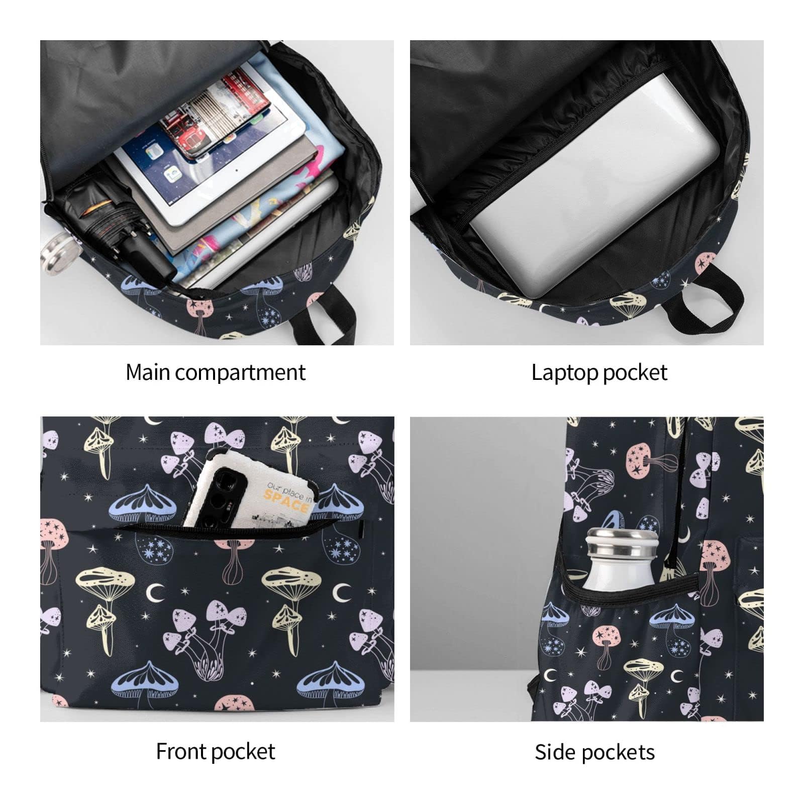Pastel Space Mushroom Backpack - Large Lightweight Laptop Backpack for School, Travel & Work | Stylish Daypack for Teens, Kids, Boys & Girls | Perfect for College, Commuting & Outdoor Adventures