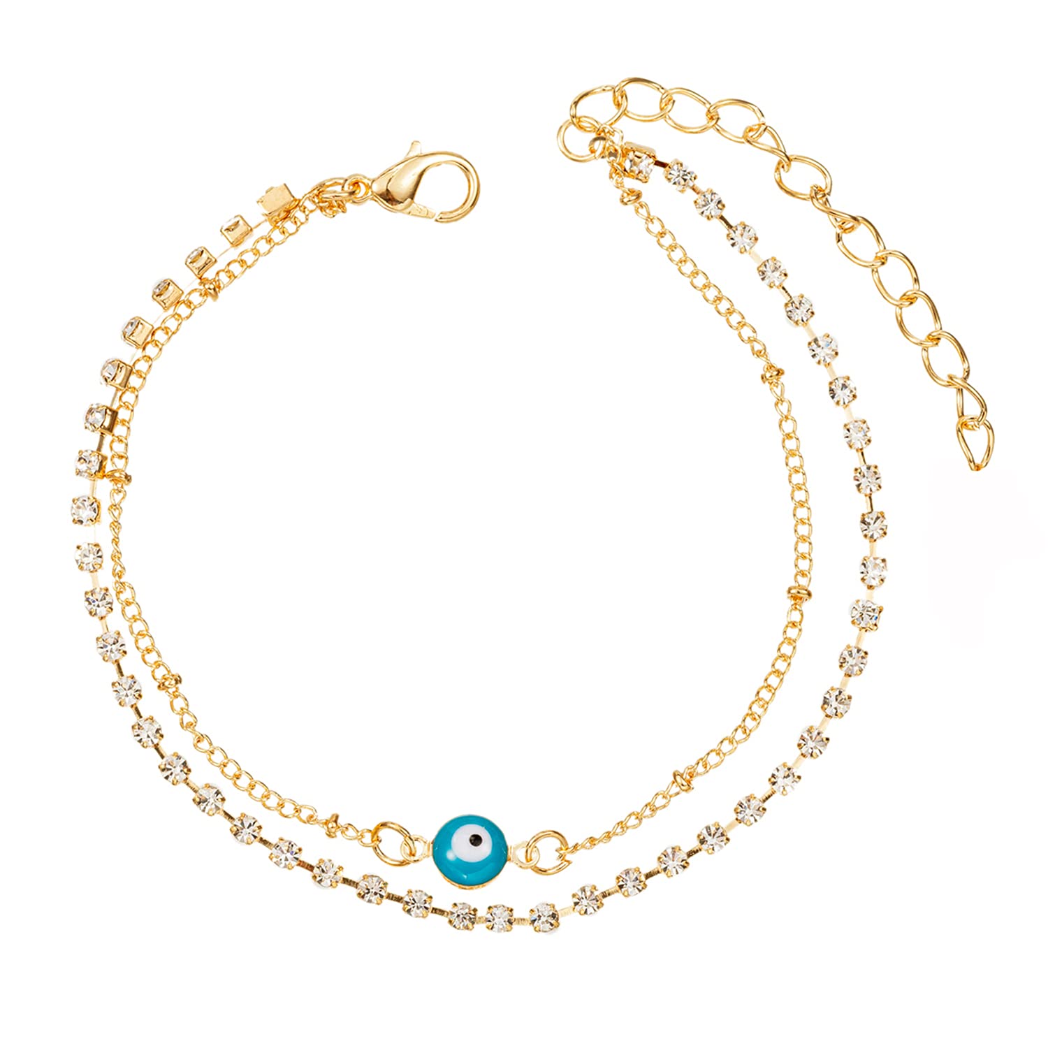18K Gold Plated Women's Tennis Beaded Ankle Bracelet - Elegant Silver Chain Foot Jewelry for Casual Wear, Beach Vacation & Special Occasions