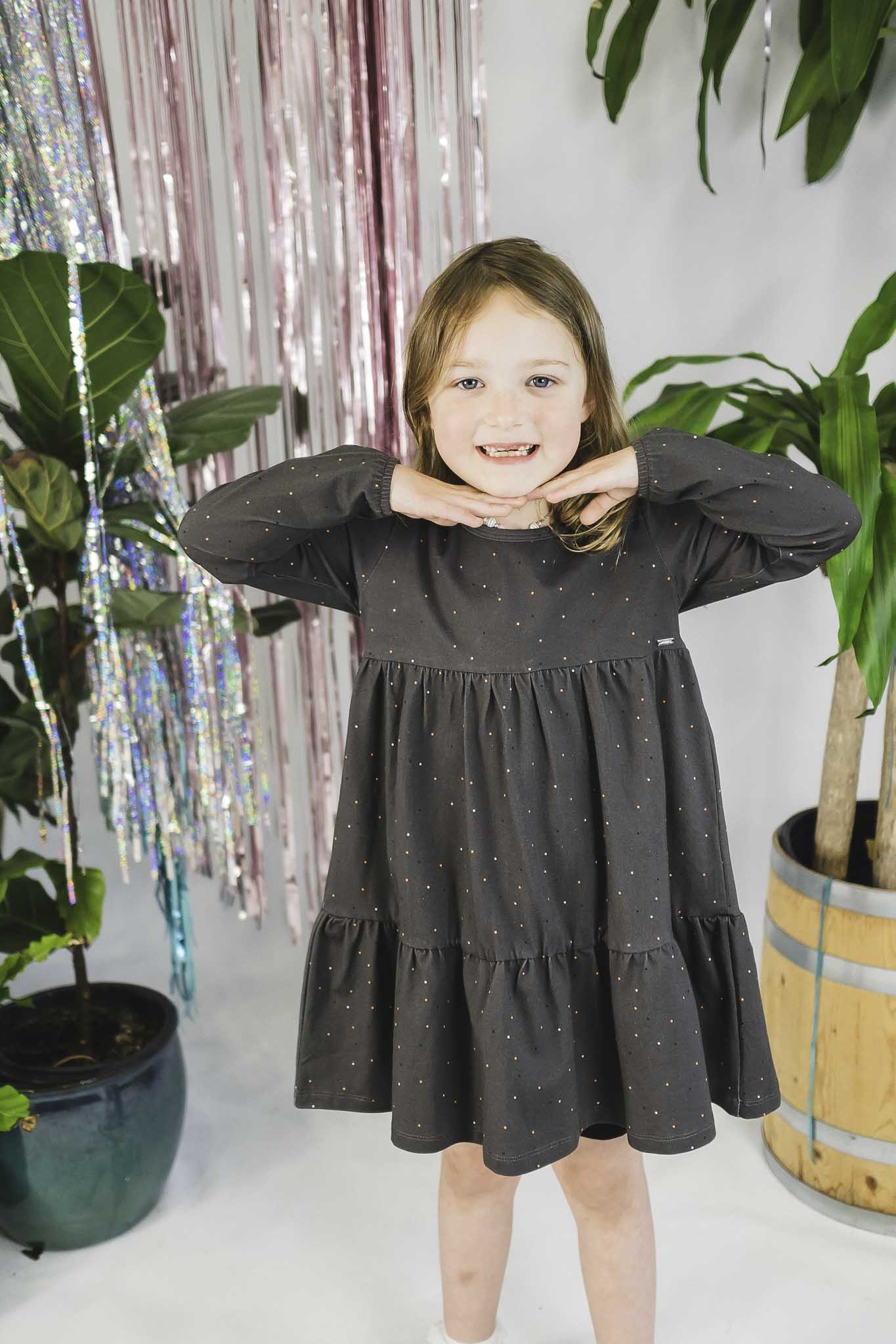 Grey Dotted Frill Dress for Toddler Girls | Cute Casual & Party Outfit | Perfect for Birthday, Photo Shoots & Special Occasions