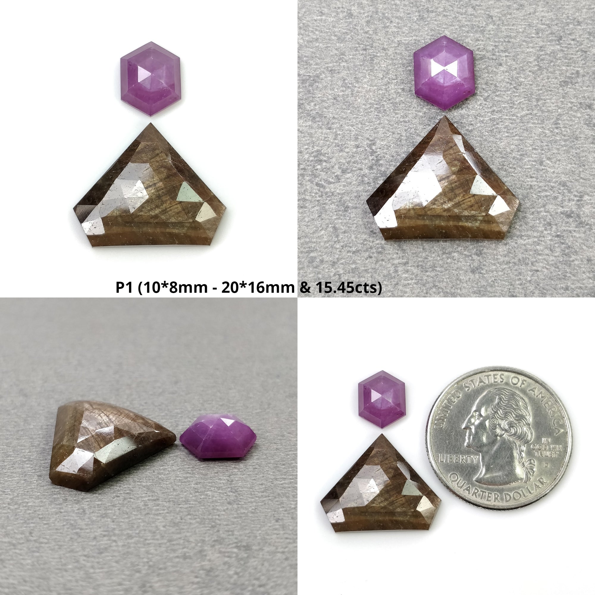 Natural Untreated Golden Brown Chocolate & Raspberry Sapphire Chrysoprase Gemstone - Rose & Step Cut Hexagon (2pcs/6pcs) for Jewelry Making, Healing Crystals & Unique Gifts