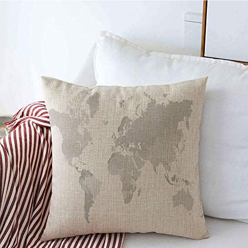 Decorative Throw Pillow Covers 18x18 Inch - Earth Tone Grey Linen with Minimalist World Map Design for Couch, Bed & Sofa | Perfect for Home Decor, Living Room Accent & Cozy Interior Styling