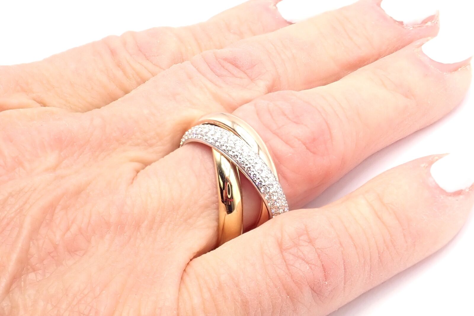Cartier Trinity Classic Diamond Ring - 18k White, Yellow & Rose Gold Band - Size 6.75 - Luxury Wedding, Anniversary & Gift Jewelry for Women - Perfect for Engagements, Special Occasions & Everyday Elegance