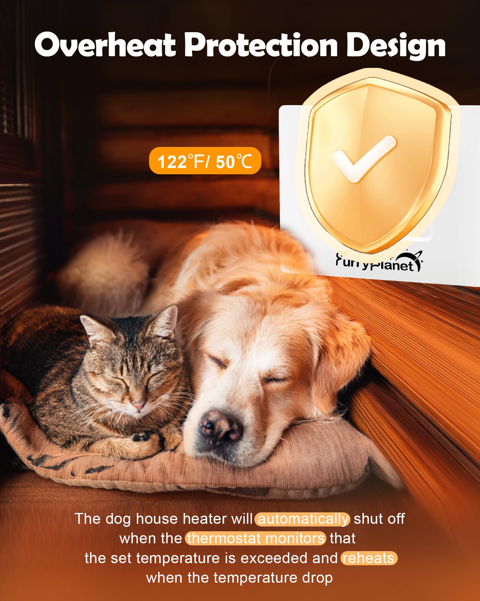 400W Dog House Heater with Thermostat - Adjustable Temperature Outdoor Pet Heater for Winter, 6.5FT Chew-Proof Cord & Overheat Protection - Perfect for Dog Houses, Chicken Coops & Outdoor Pet Shelters (White)