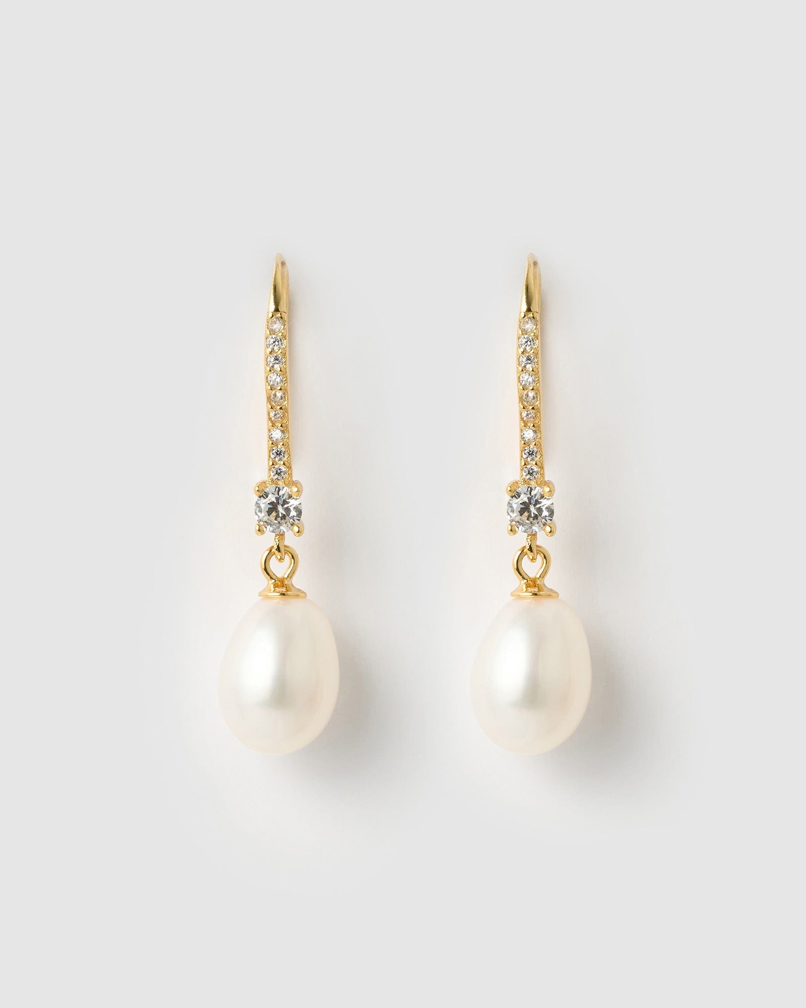 Izoa Angelina Gold Pearl Earrings for Women - Elegant Dangle Drop Jewelry for Weddings, Parties & Special Occasions
