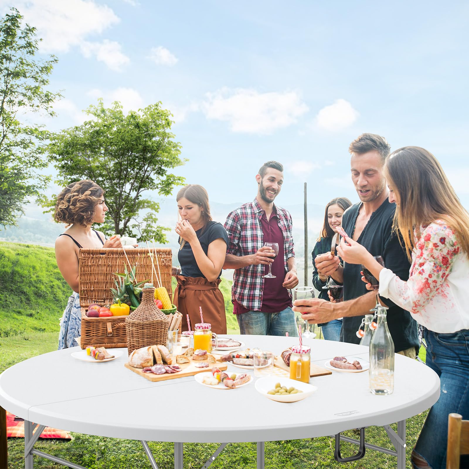 VINGLI 48 Inch Round Bi-Folding Commercial Table - 4 Feet Portable Plastic Folding Dining Card Table for Kitchen, Outdoor, Party, Wedding, Events - 2 Pack - Perfect for Catering, Banquets, Picnics, and Backyard Gatherings