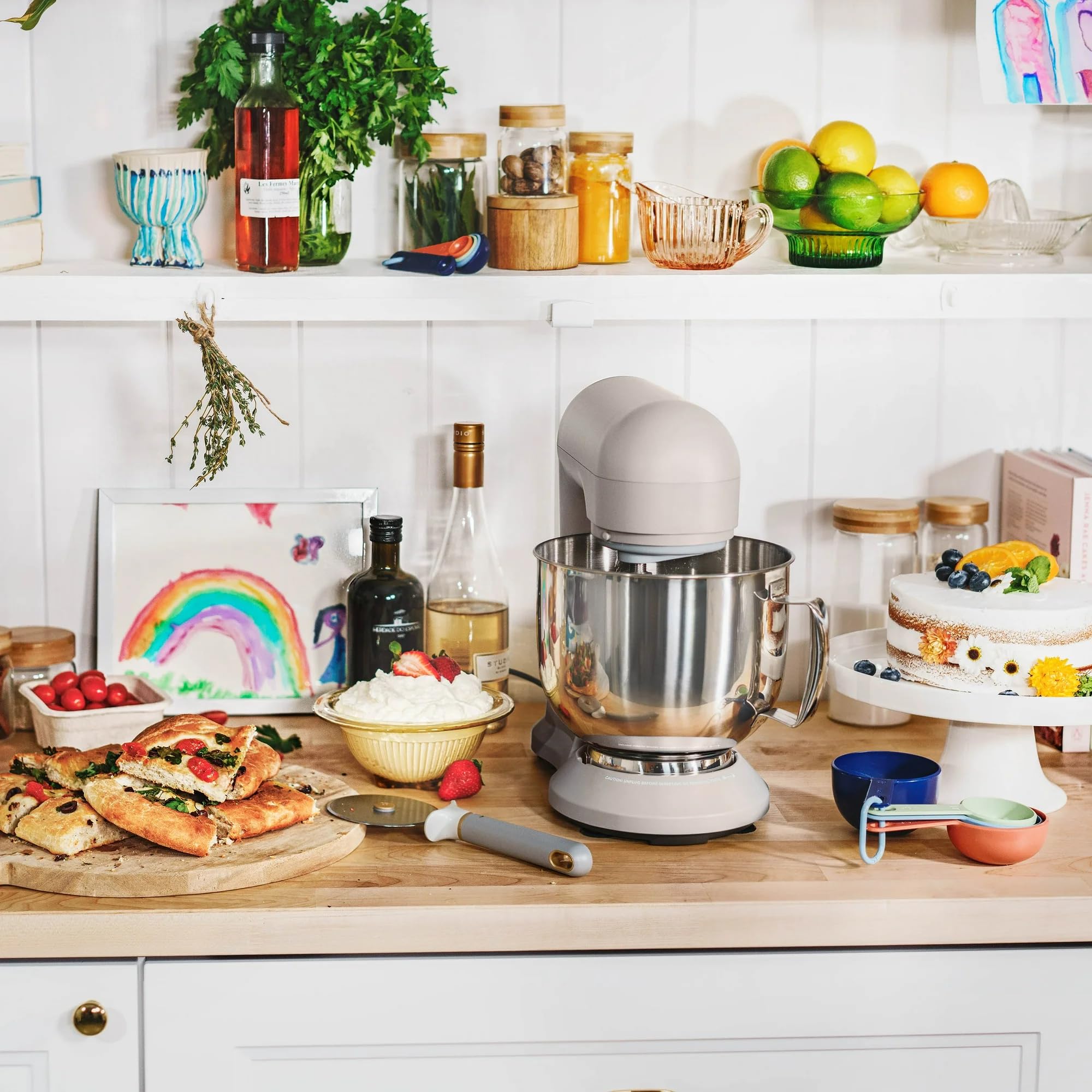 5.3 Qt Stand Mixer with Tilt-Head - 300W Powerful Motor, 12 Speed Settings, Lightweight Design - Includes Beater, Whisk, Dough Hook & Splash Shield - Perfect for Baking Cakes, Cookies, Bread & More - Drew Barrymore Collection (Porcini Taupe)
