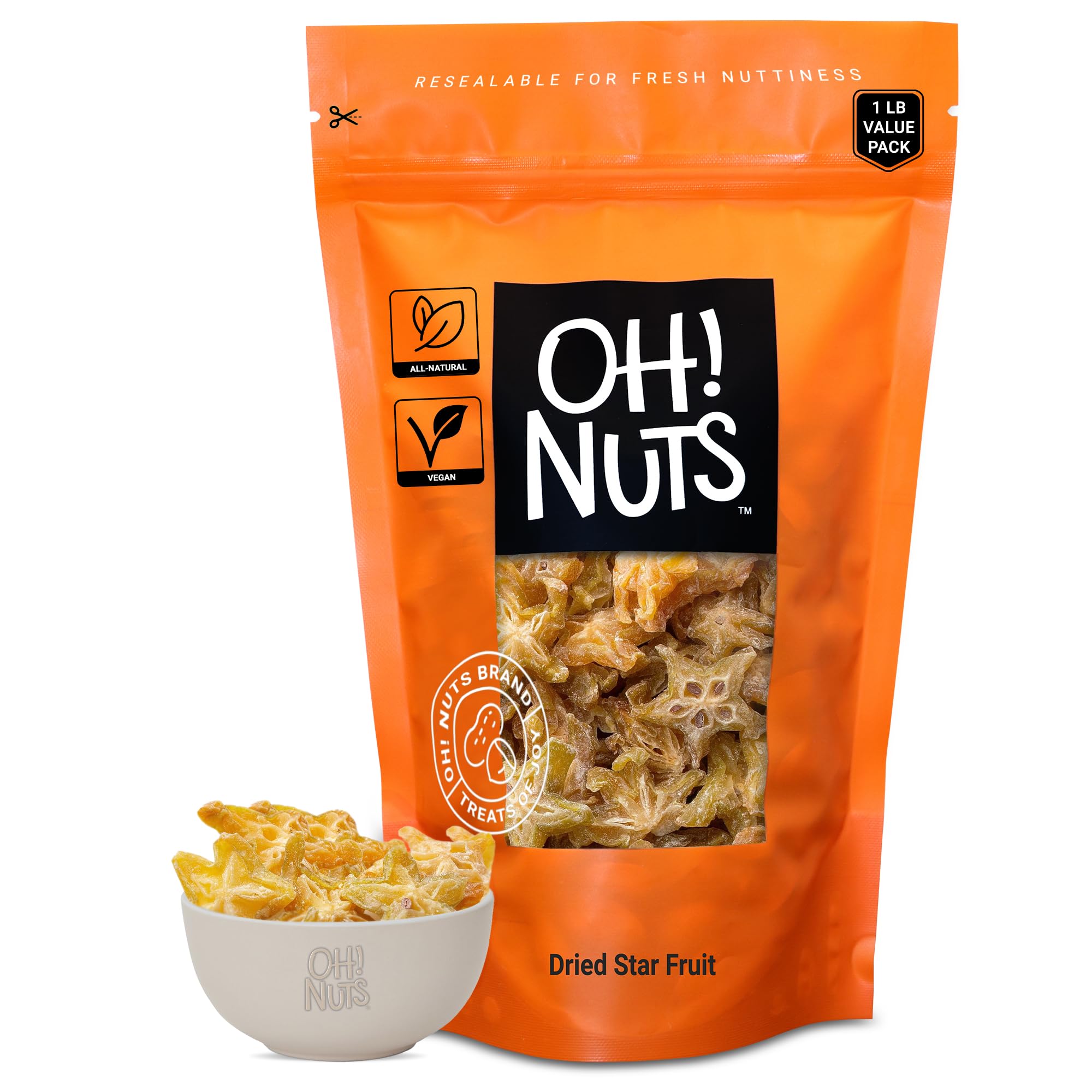 Premium Dried Star Fruit Slices - 1 lb Unsweetened Dehydrated Fruit Snacks | No Sugar Added | Natural & Healthy | Zip-Seal Bag for Freshness | Perfect for Smoothies, Baking & Healthy Snacking | Packed in New York by Oh Nuts