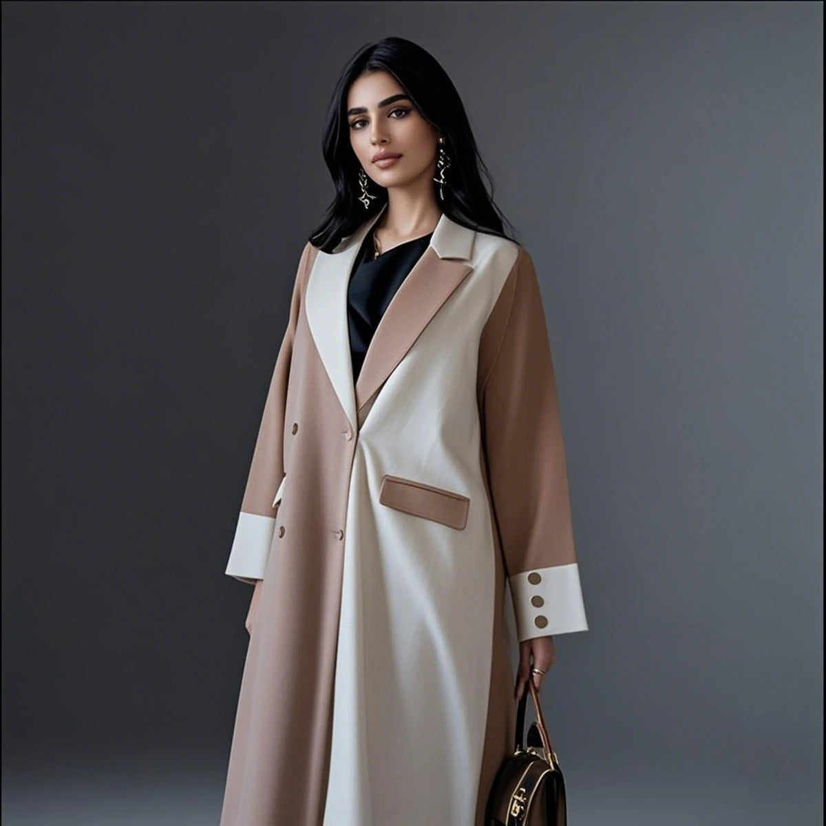 Elegant Tailored Collar Open Abaya Dress #25177 - Modest Muslim Women's Prayer Dress for Home & Mosque Wear