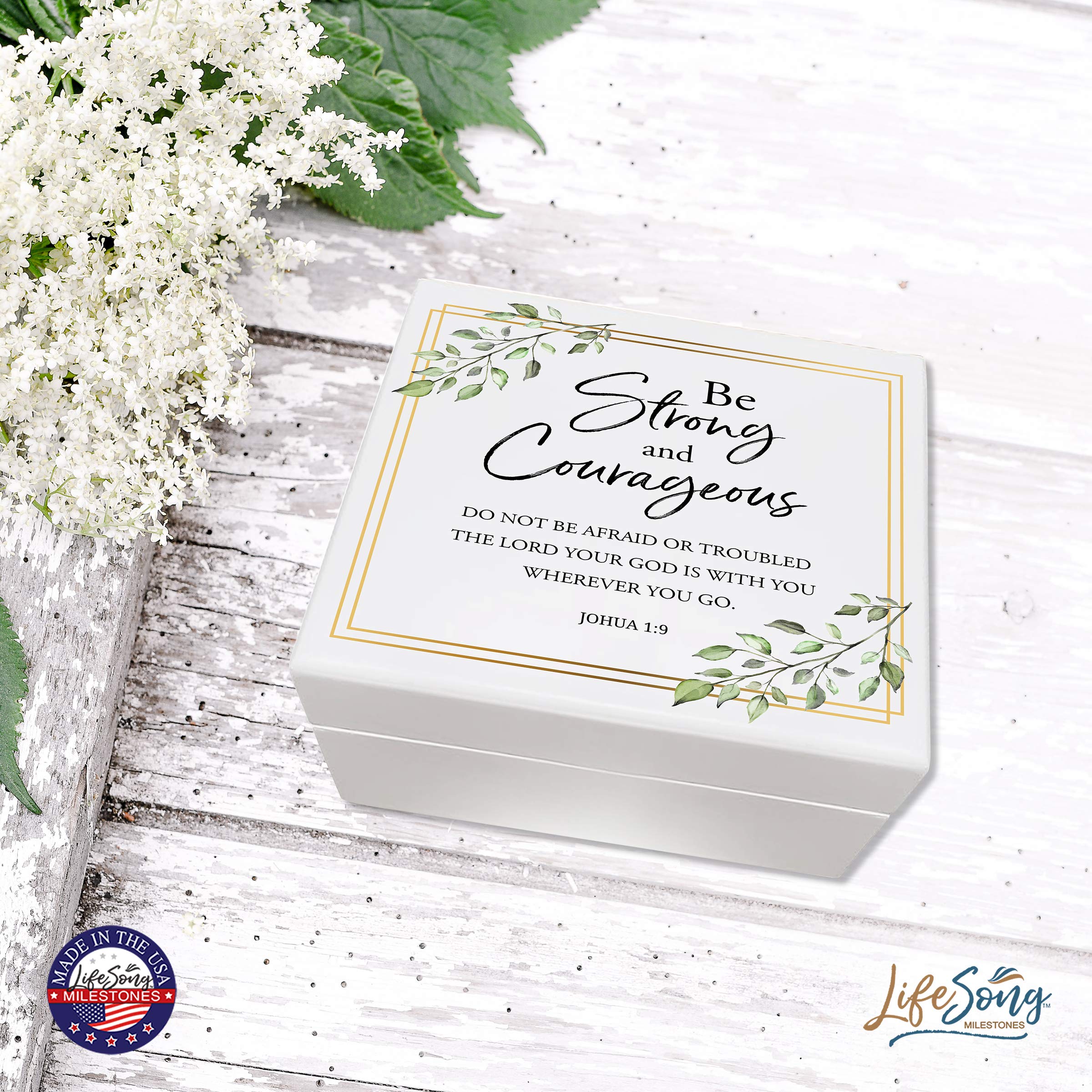 LifeSong Milestones Baptism Keepsake Jewelry Box - Elegant Jewelry Storage Gift for Godparents from Godchild, Godson or Goddaughter (Be Strong and Courageous) - Perfect for Christening, Baptism Ceremonies & Religious Gift Giving