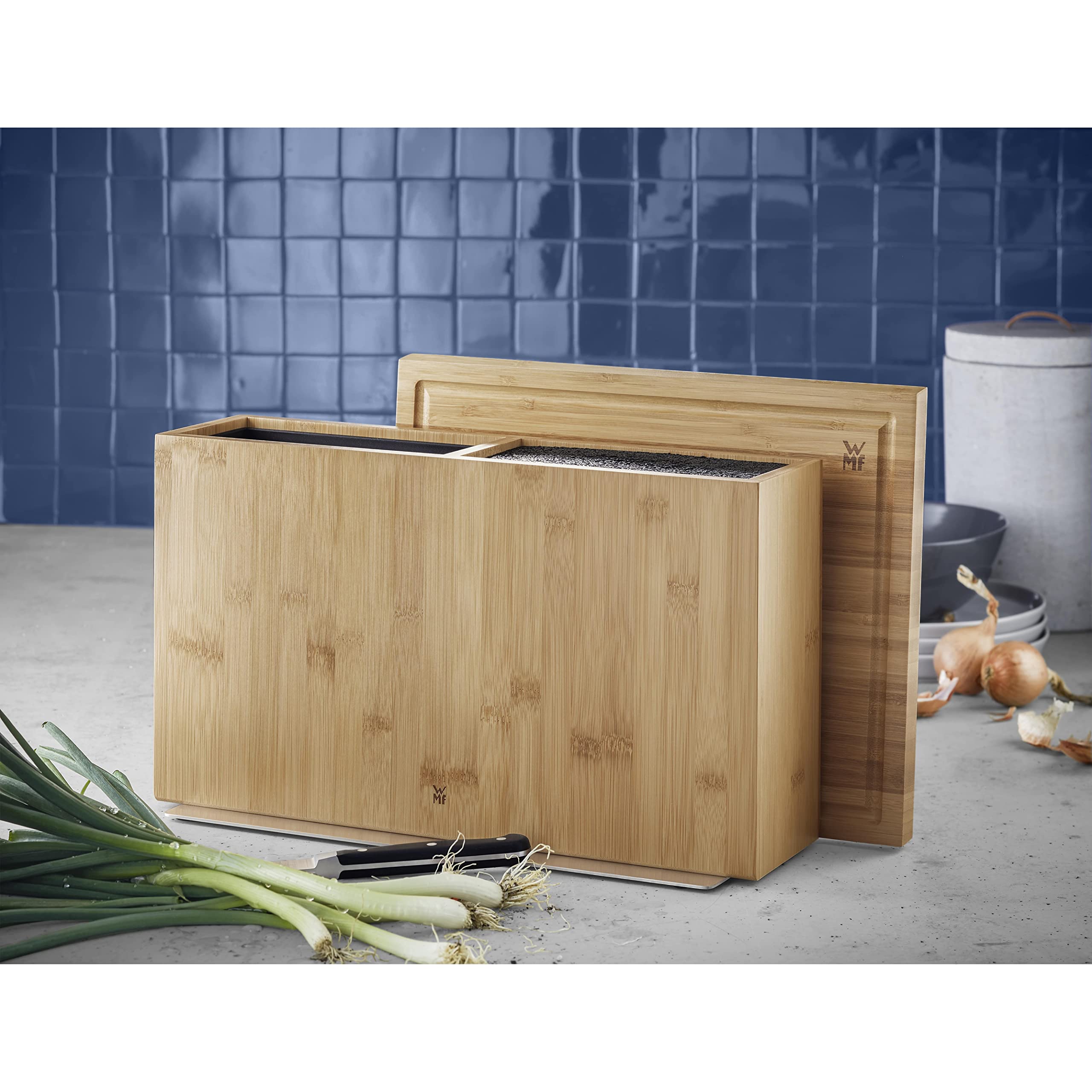 WMF 3-in-1 Knife Block Set with Utensil Holder & Cutting Board - Bamboo Wood Storage for 3-4 Knives, Kitchen Tool Organizer - Perfect for Countertop Organization & Cooking Prep
