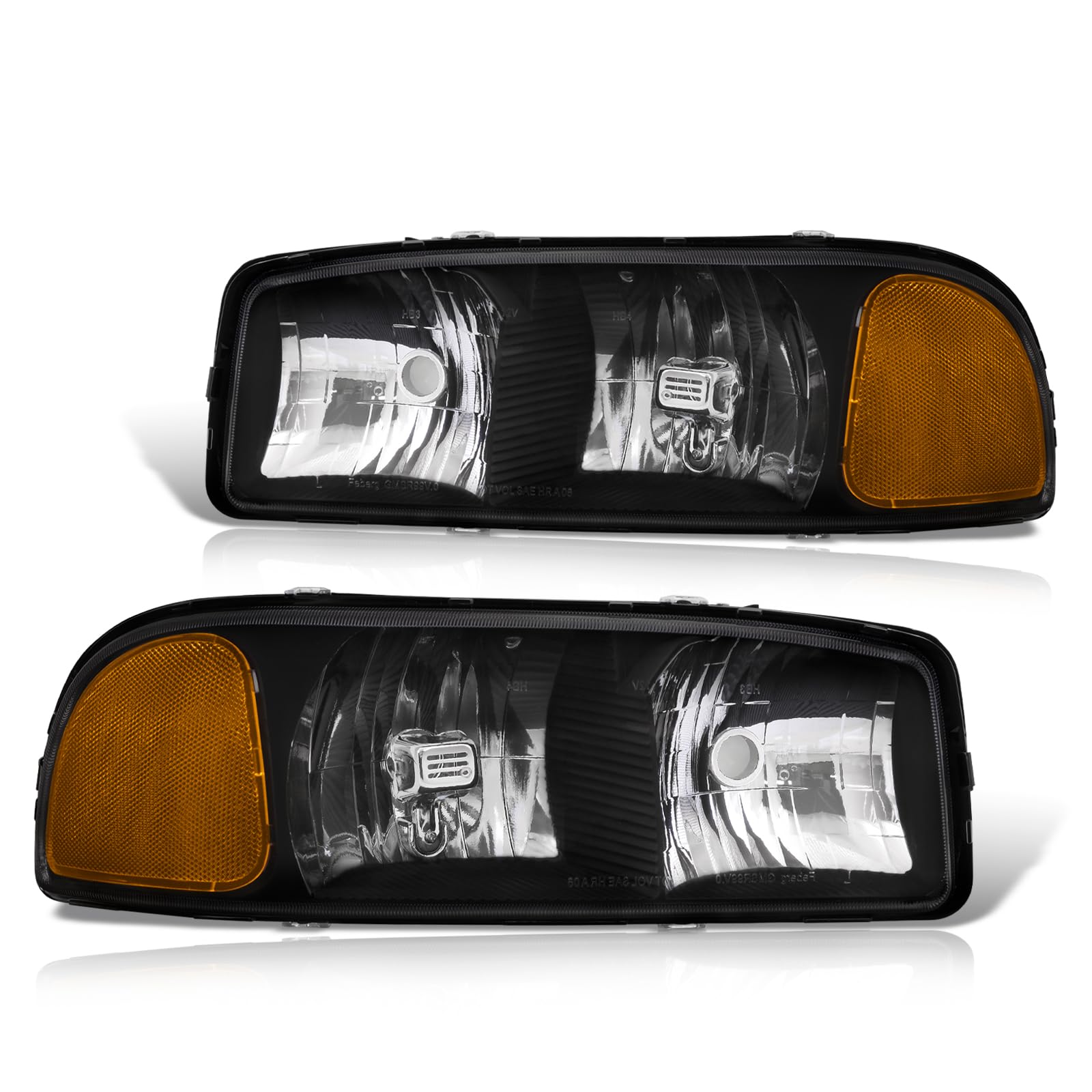Black Amber Turn Signal Headlights for GMC Sierra Yukon XL 2000-2007 - Offroad & Night Driving