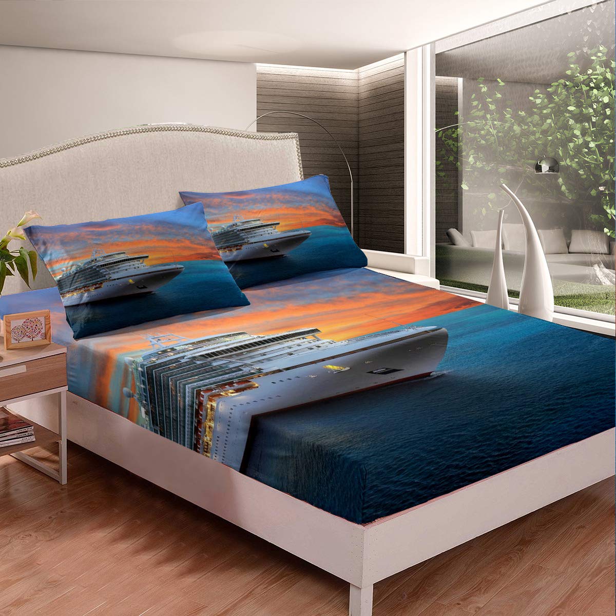 Rainbow Tie Dye Bed Sheet Set - Soft Deep Pocket Fitted Sheet & 2 Pillowcases, Sky Blue & Seaside Design, Full Size 3-Piece Set for Cozy Bedroom Decor | Perfect for Guest Rooms, Beach House, or Boho Chic Style