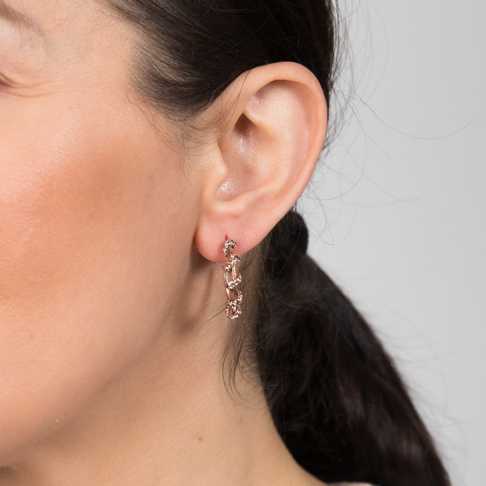 9ct Rose Gold Silver Filled Crystal 3/4 Hoop Earrings for Women - Elegant Dangle Earrings for Party, Wedding & Everyday Wear