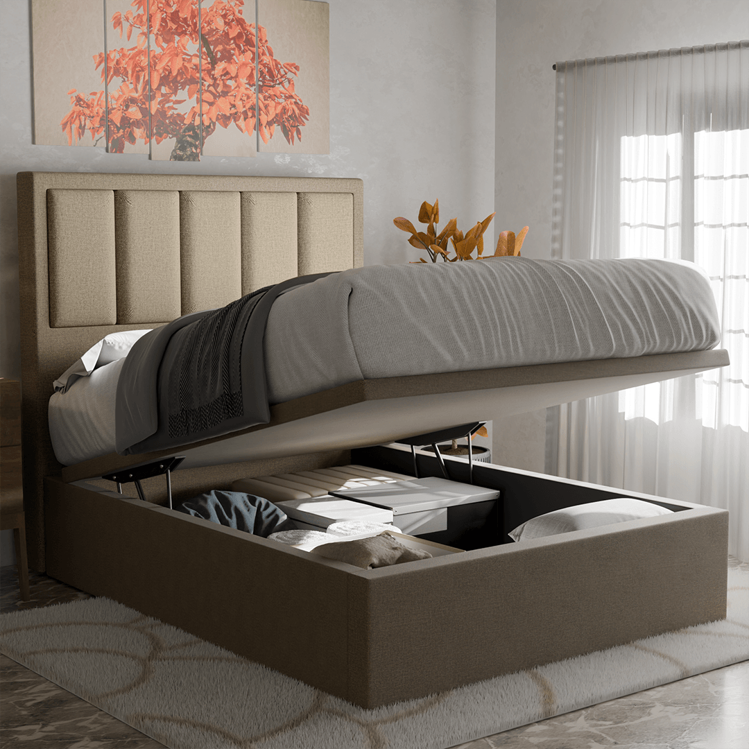 Marley Fabric Storage Bed - Water Repellent Queen Size Platform Bed Frame with Underbed Storage | Space Saving Bedroom Furniture for Small Apartments & Dorm Rooms