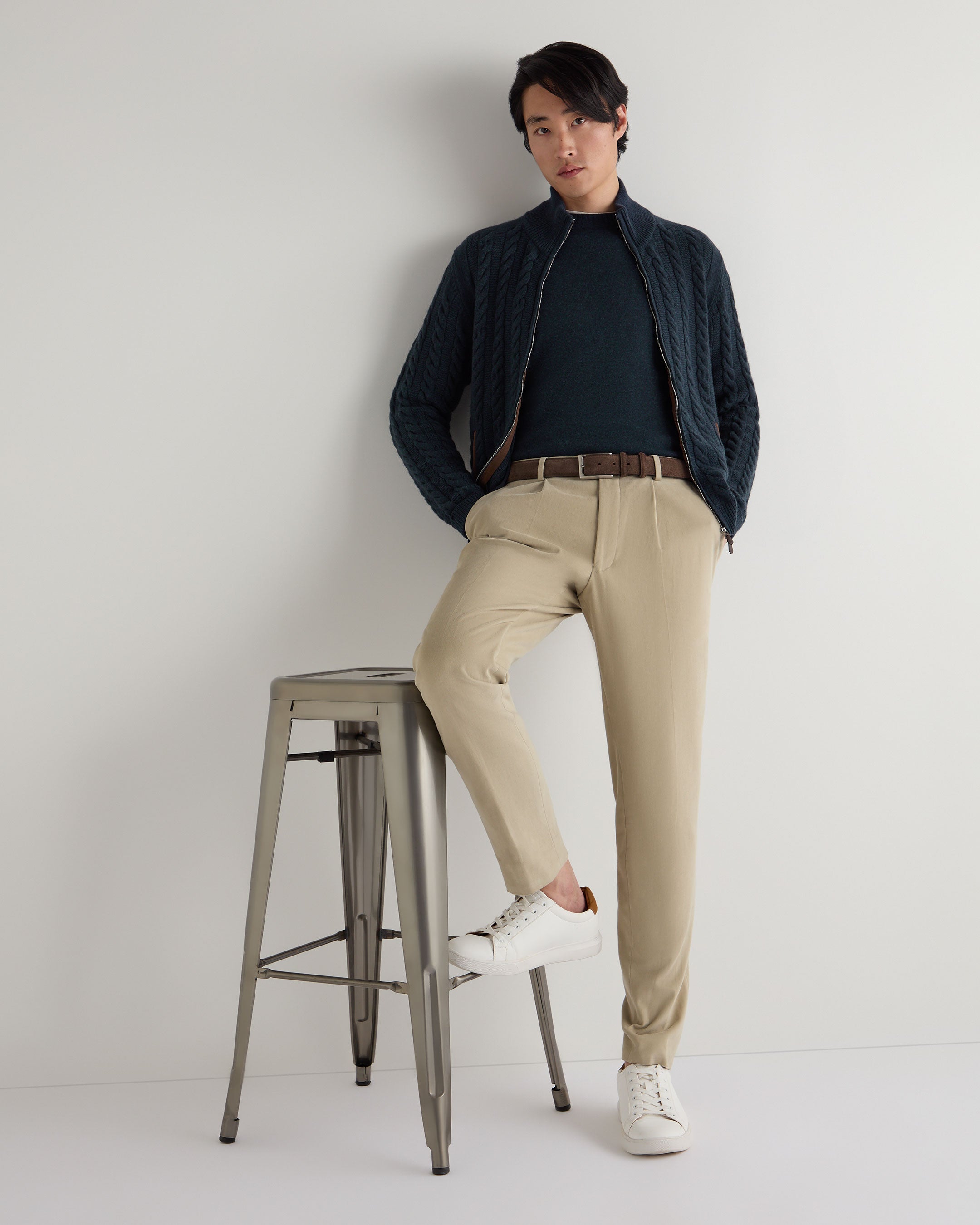 Premium Men's Richmond Cable Cashmere Cardigan - Soft Indigo Blue Sweater for Winter | Cozy Office Wear & Casual Outfit