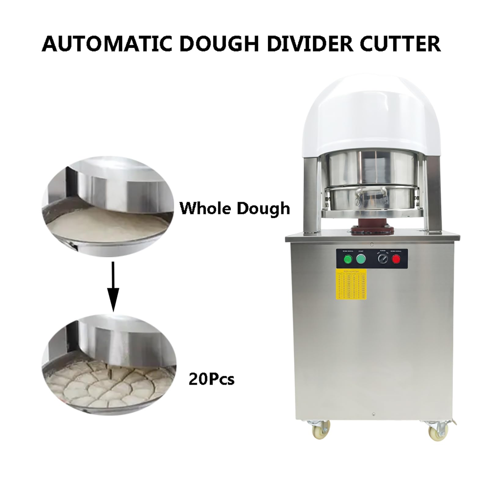 Automatic Dough Divider Cutter Machine - 20Pcs Stainless Steel Dough Cutting Tool for Bread, Pastry & Fillings (30g-155g) with 2 Plates - 110V Commercial Bakery Equipment for Restaurants, Bakeries & Home Baking