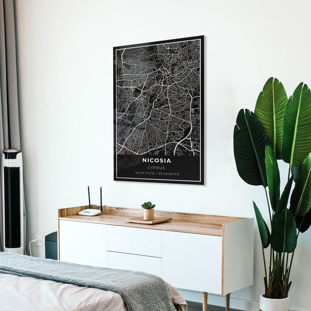 Nicosia Cyprus Map Glass Wall Art - Elegant Home Decor for Living Room, Office & Gifts - Perfect for Travel Lovers & Geography Enthusiasts