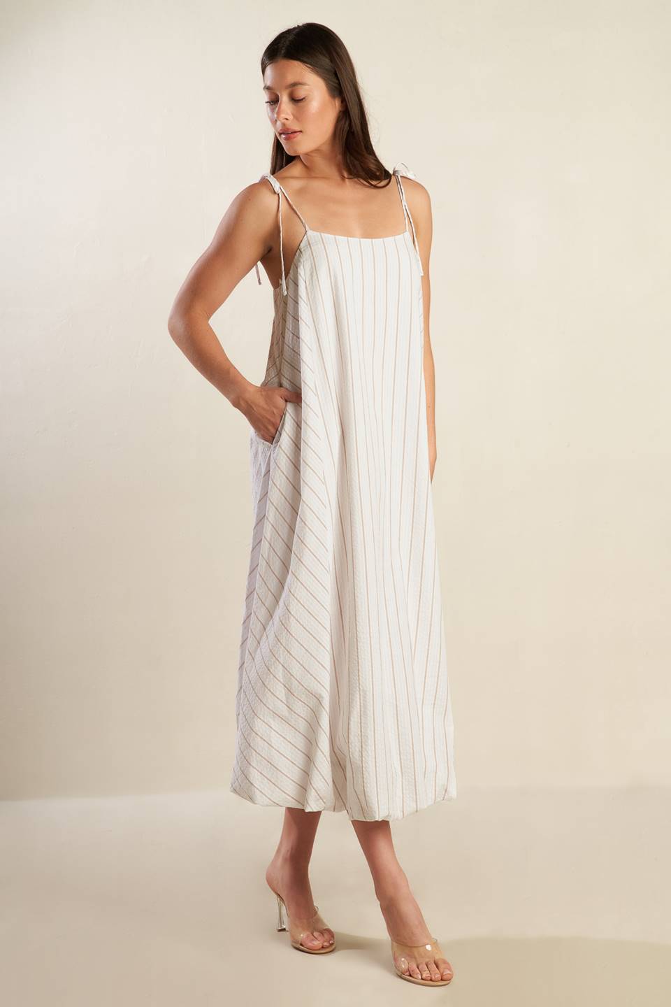 JUST WONDERING Woven Midi Dress for Women - Flowy Summer Boho Dress for Beach, Vacation & Casual Outings