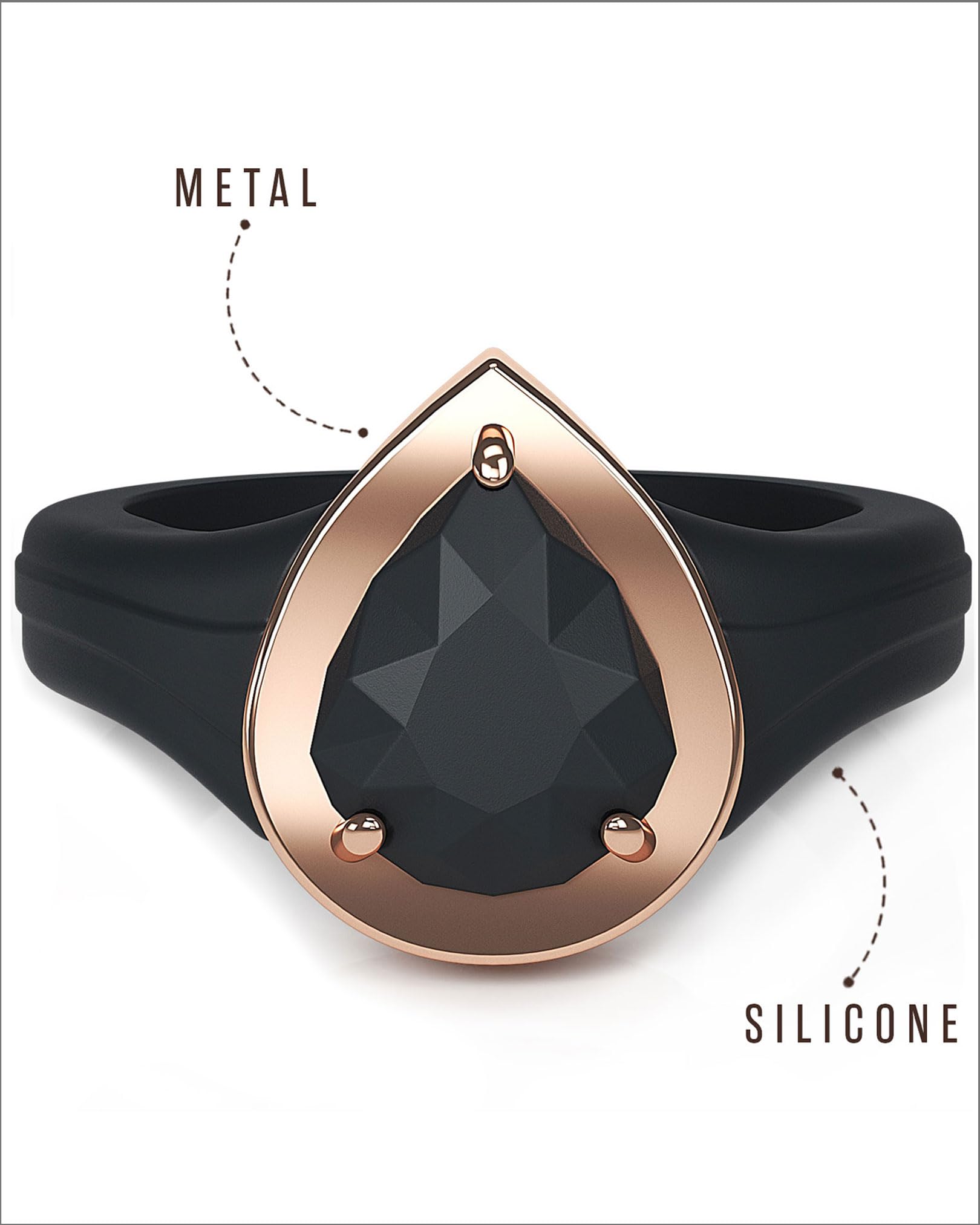 Rinfit Silicone Wedding Rings for Women - Metal Framed Pear Design | Gym & Swimming