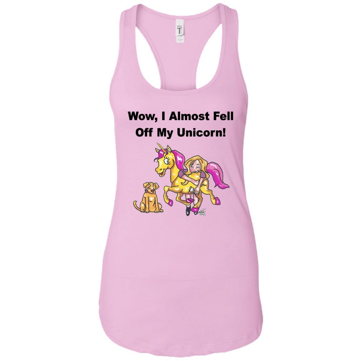 Wow I Almost Fell Off My Unicorn Racerback Tank Top - Funny Sarcastic Women's Graphic Tee - Soft Comfortable Workout & Lounge Wear - Perfect for Gym, Yoga & Casual Outfits
