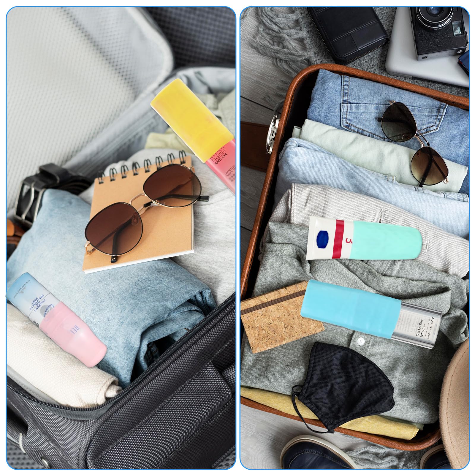 Lusofie 6 Pack Silicone Travel Bottle Covers - Leakproof Elastic Toiletry Caps for Cruise, Airplane & Camping - Universal Fit for Most Travel Size Bottles (Men & Women) | Perfect for TSA Liquids, Shampoo & Cosmetic Containers
