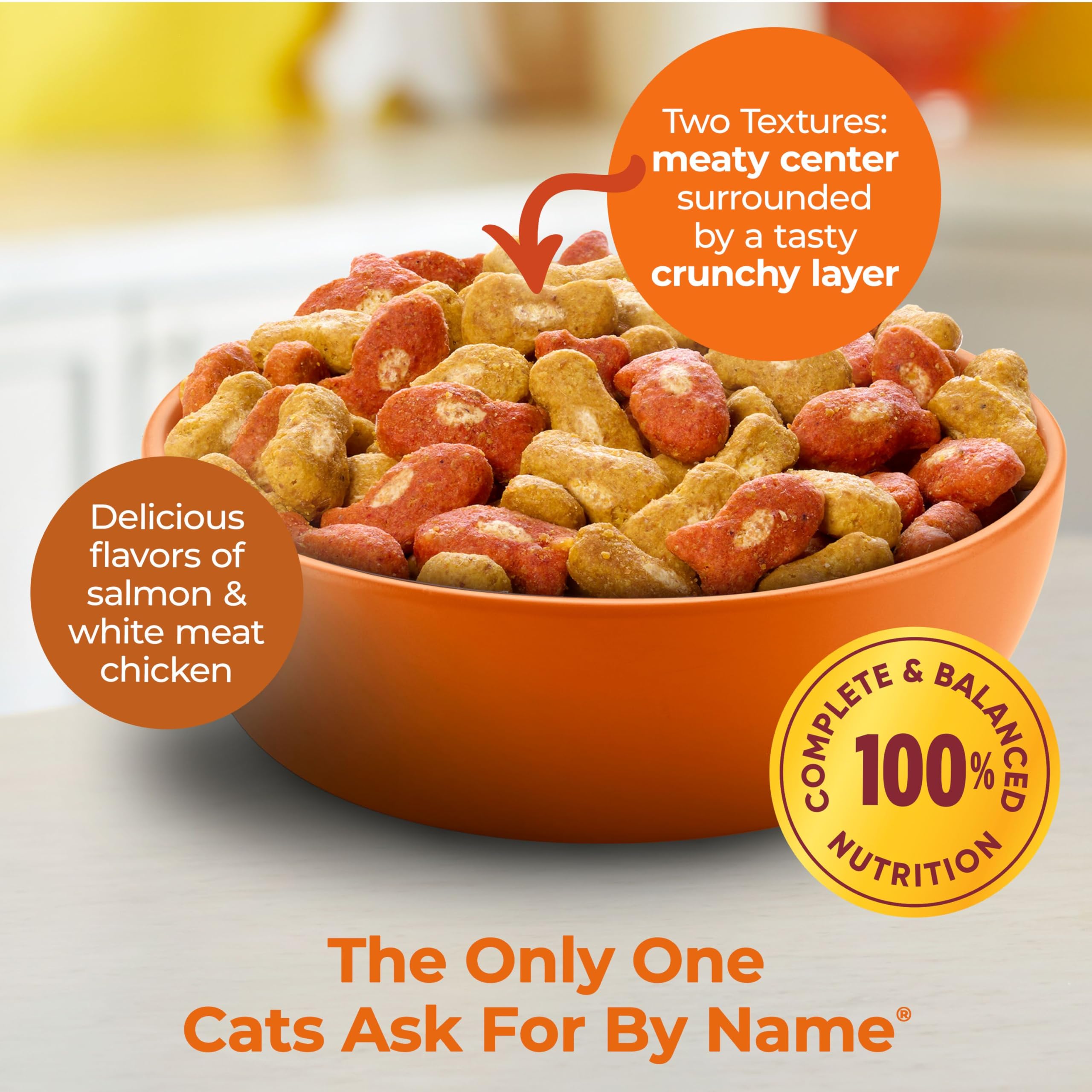 Meow Mix Tender Centers Dry Cat Food - Salmon & Chicken Flavor, 3lb Bag - Crunchy Outside with Meaty Inside for Adult Cats - Perfect for Daily Feeding & Weight Management