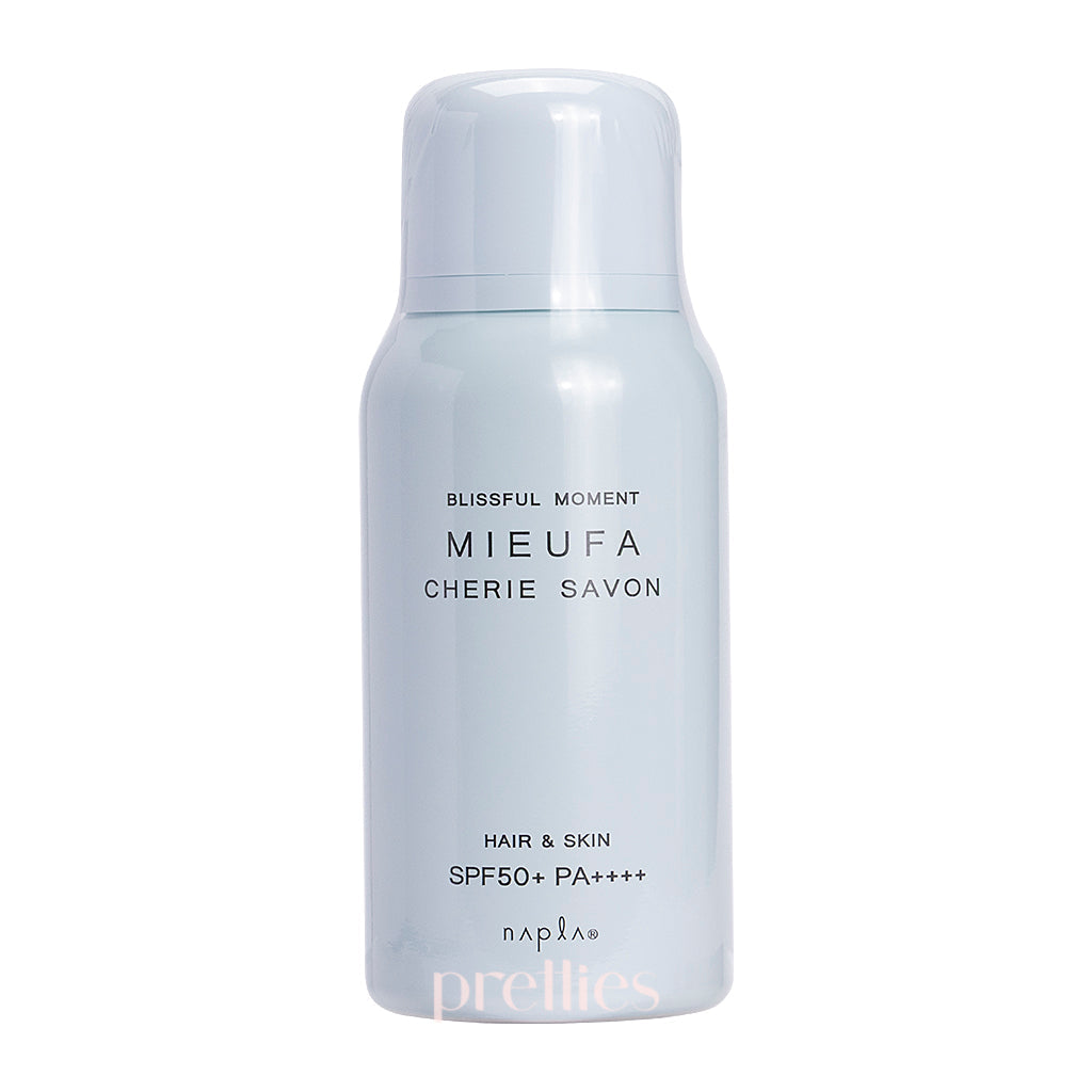 Napla MIEUFA UV Cut Hair & Skin Floral Spray SPF50+ PA++++ (Cherie Savon Scent) 80g - Blue - Sun Protection for Hair & Face - Perfect for Beach, Outdoor Activities & Daily Use