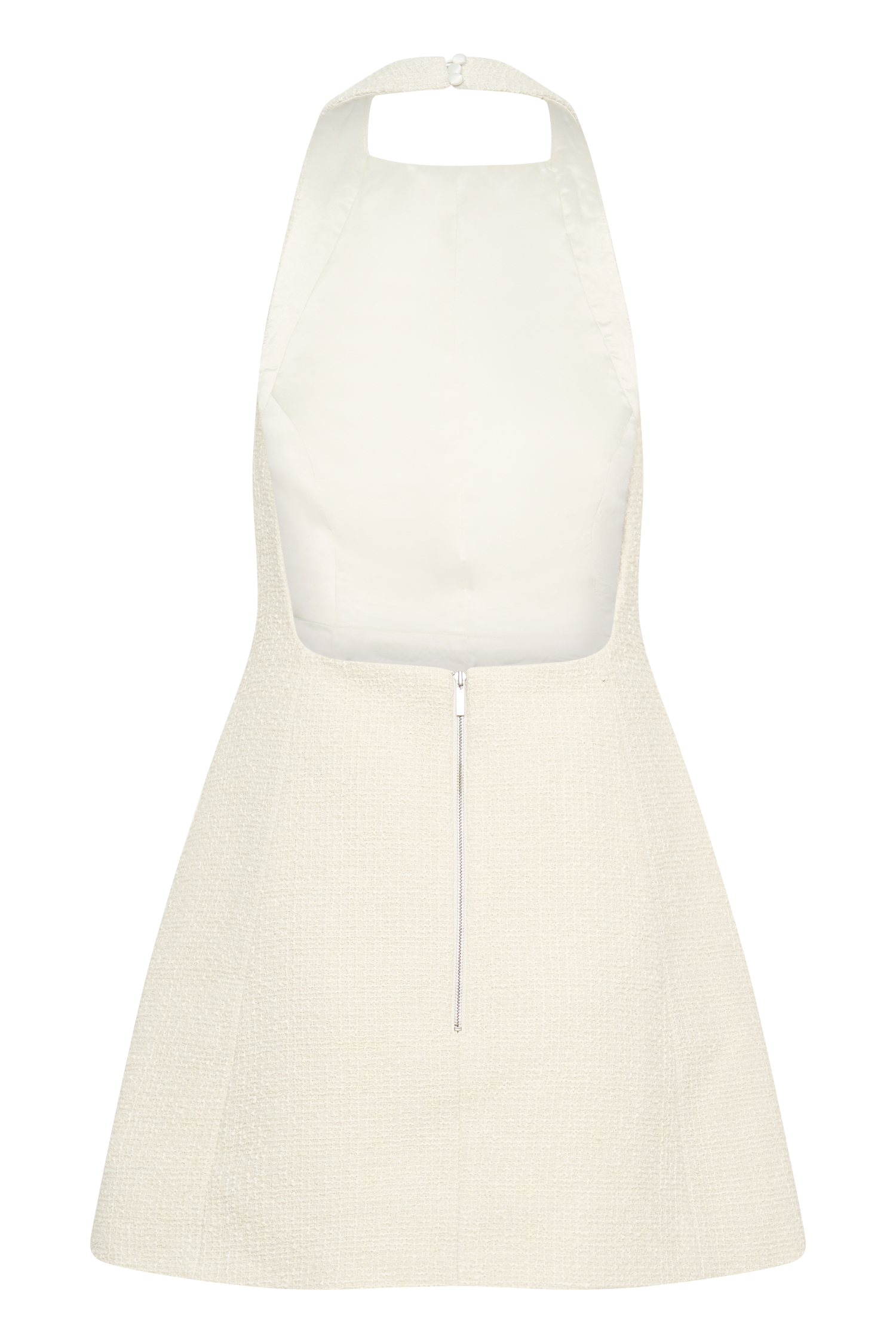 Carina Boucle Halter Mini Dress in Ivory - Elegant Summer Outfit for Beach Parties, Date Nights & Casual Wear