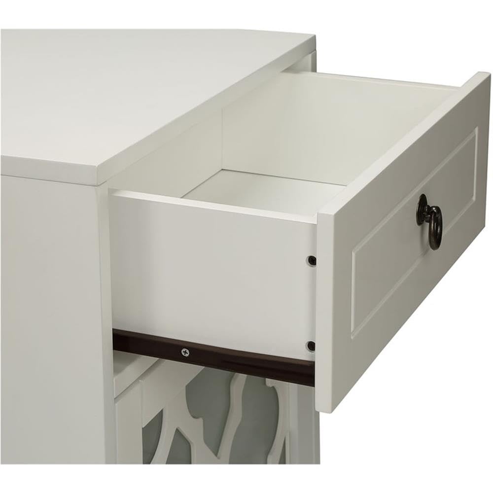 Acme Ceara White Wooden Accent Table with Storage Drawer & Glass Door - Perfect for Living Room, Bedroom or Entryway Decor