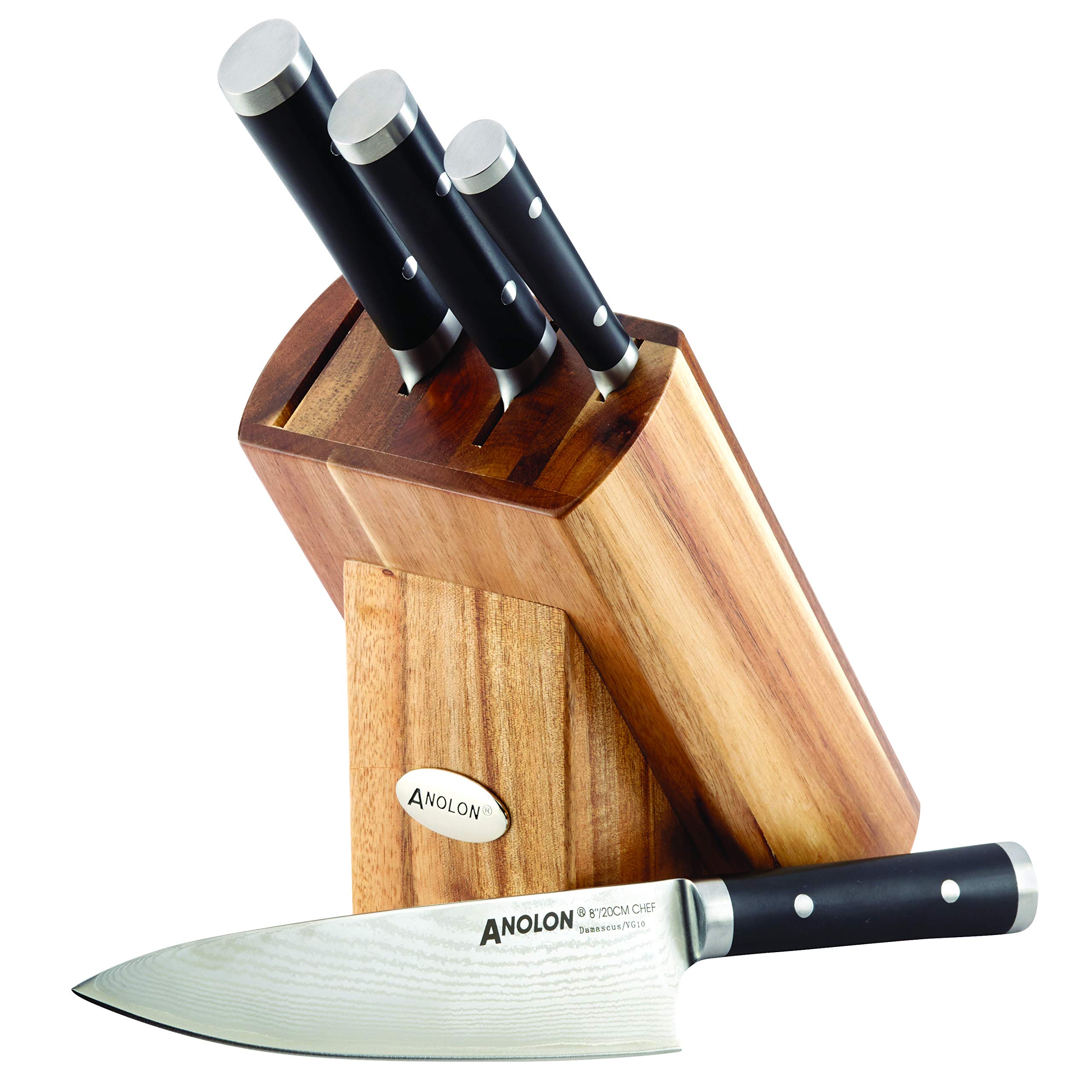 Premium Anolon Imperion Damascus Steel Knife Block Set - 5-Piece Kitchen Cutlery with Razor-Sharp Blades, Ergonomic Handles & Stylish Black Finish | Perfect for Home Chefs, Cooking Enthusiasts & Gourmet Food Preparation