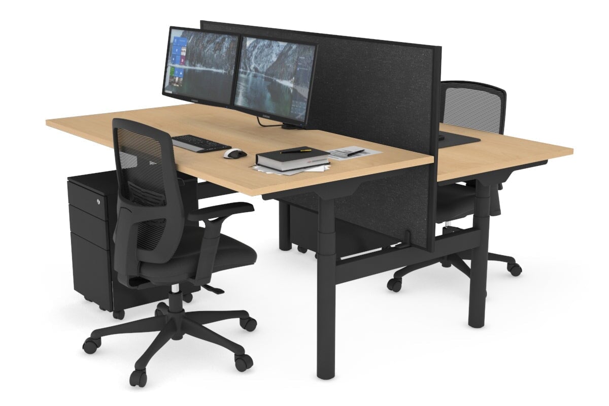 Flexi Premium Height Adjustable 2-Person H Bench Workstation - Black Frame [1400L x 800W with Cable Management] - Ideal for Office, Home Workspace & Collaborative Environments