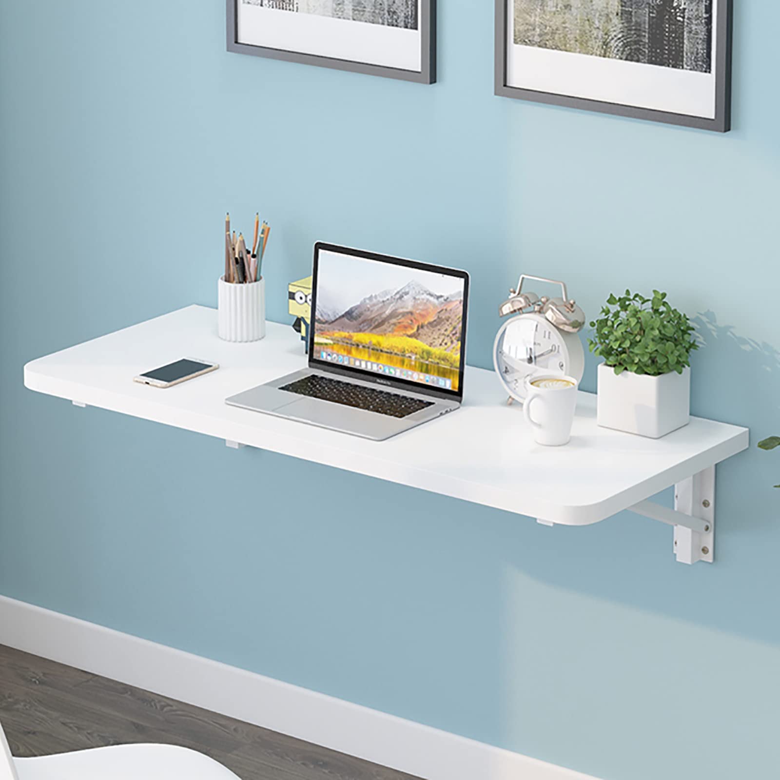 Wall Mounted Folding Desk - Space Saving Drop Leaf Table for Study, Bedroom, Bathroom & Balcony - Easy Install Wall-Mounted Workbench & Dining Table (60x30cm/23.6x11.8