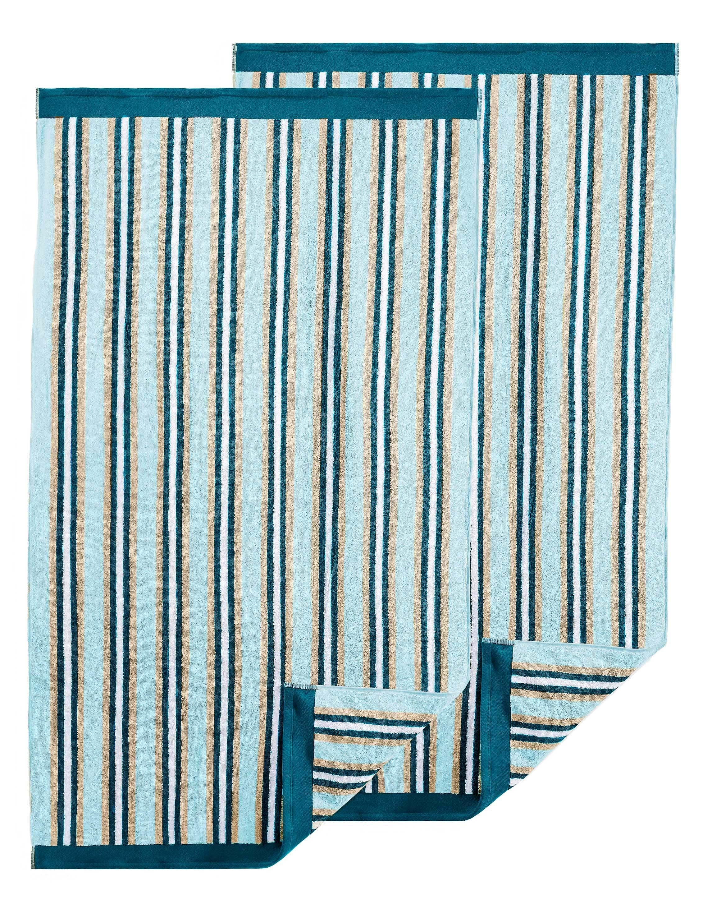 Premium Cotton Striped 2-Piece Bath Sheet Set - Super Soft & Absorbent Towels for Spa, Bathroom & Beach Use