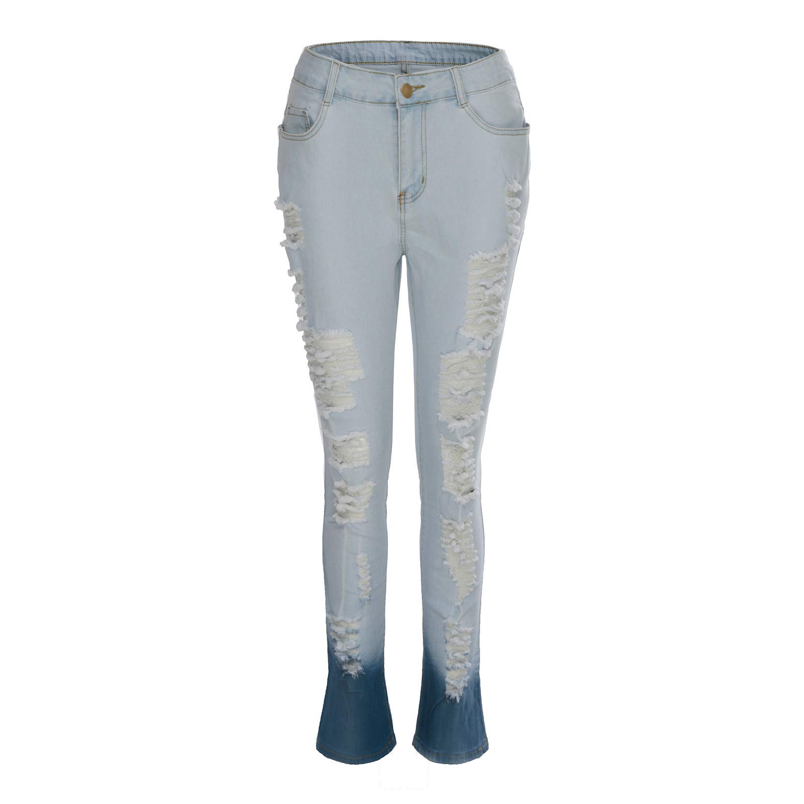 Stylish Gray Distressed Denim Jeans for Women - High Waist Button Fly Pants with Pockets | Fashionable Solid Color Trousers for Casual Wear & Street Style Outfits