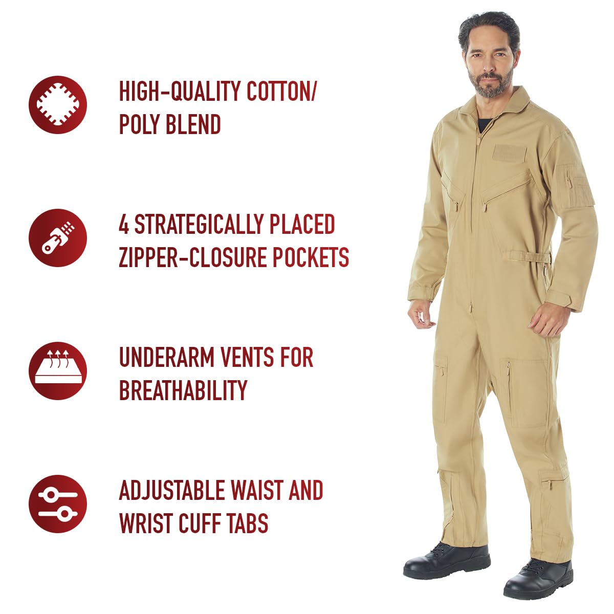Rothco Men's Flight Suit - Military Pilot Coveralls Jumpsuit for Aviation, Cosplay & Halloween Costume - Durable & Comfortable for Workwear & Role Play