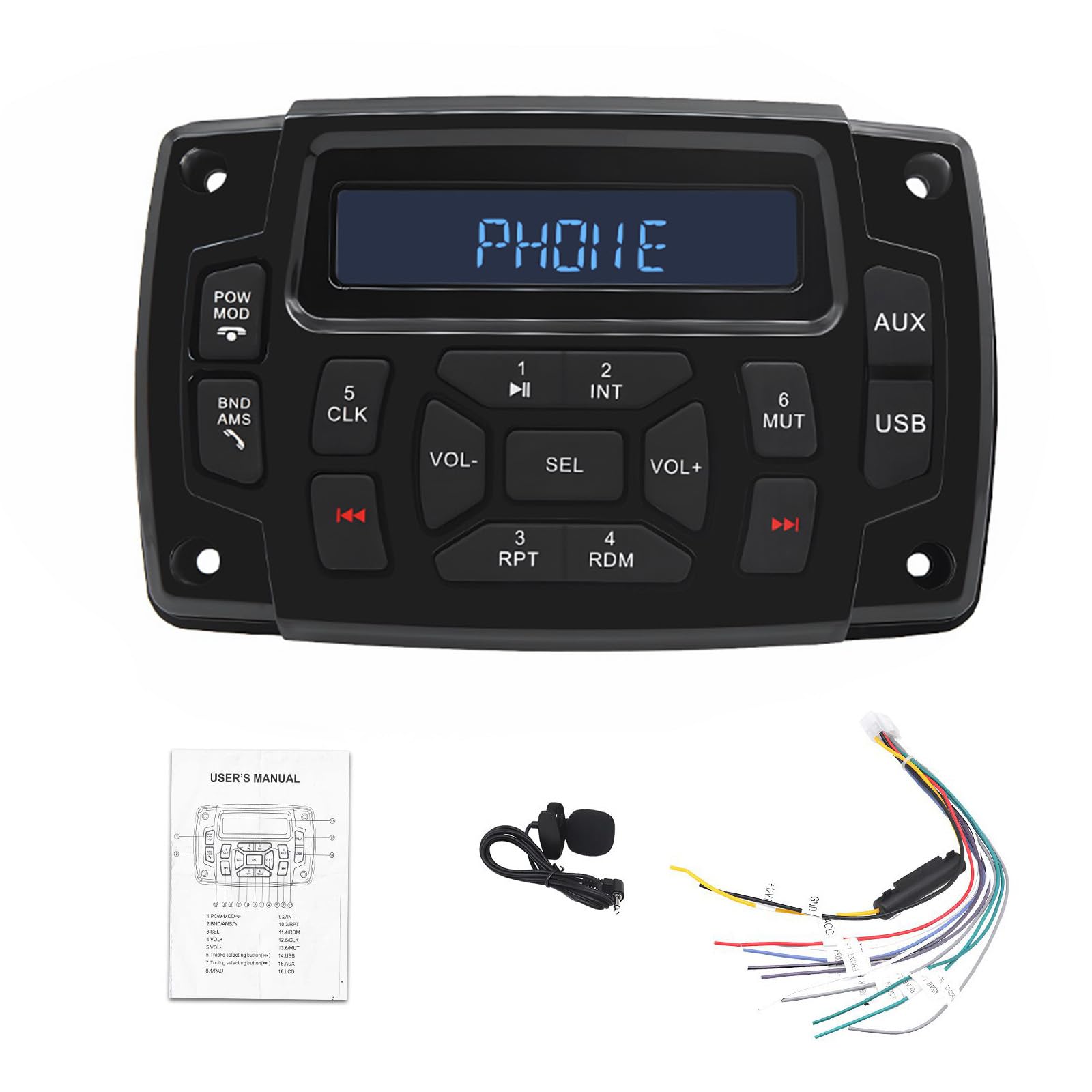 Geloo Marine Waterproof AM/FM Radio Receiver with AUX-in, Subwoofer Pre-Amp EQ, Digital MP3 Player & USB Input - Perfect for Boats, Motorcycles, Golf Carts & Trucks | Weatherproof Stereo System for Outdoor Adventures