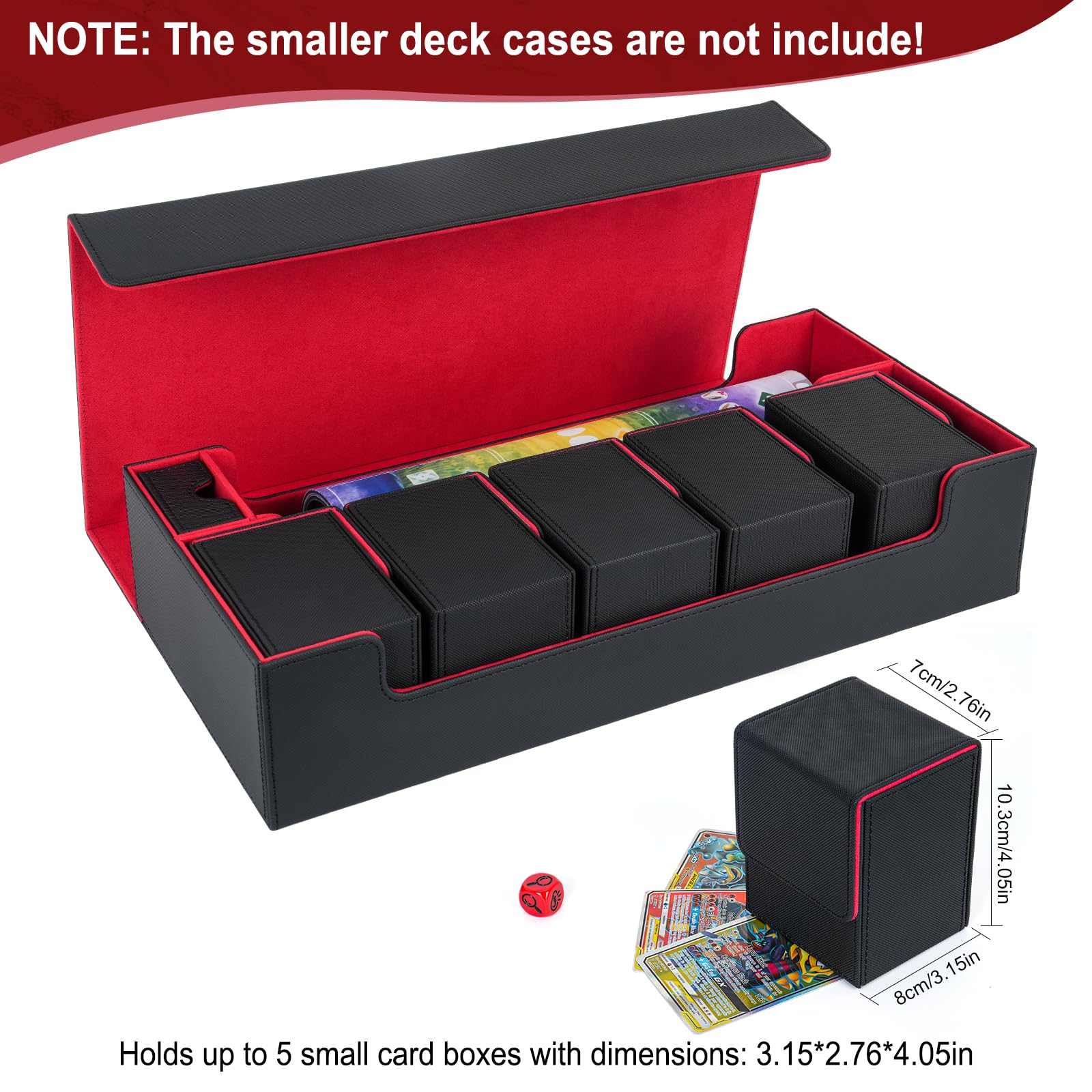 LEFOR·Z MTG Card Deck Box with Dice Tray - Large Capacity Holds Up to 550 Cards - Black & Red - Perfect for Magic: The Gathering, Yu-Gi-Oh, and Collectible Card Game Storage & Organization