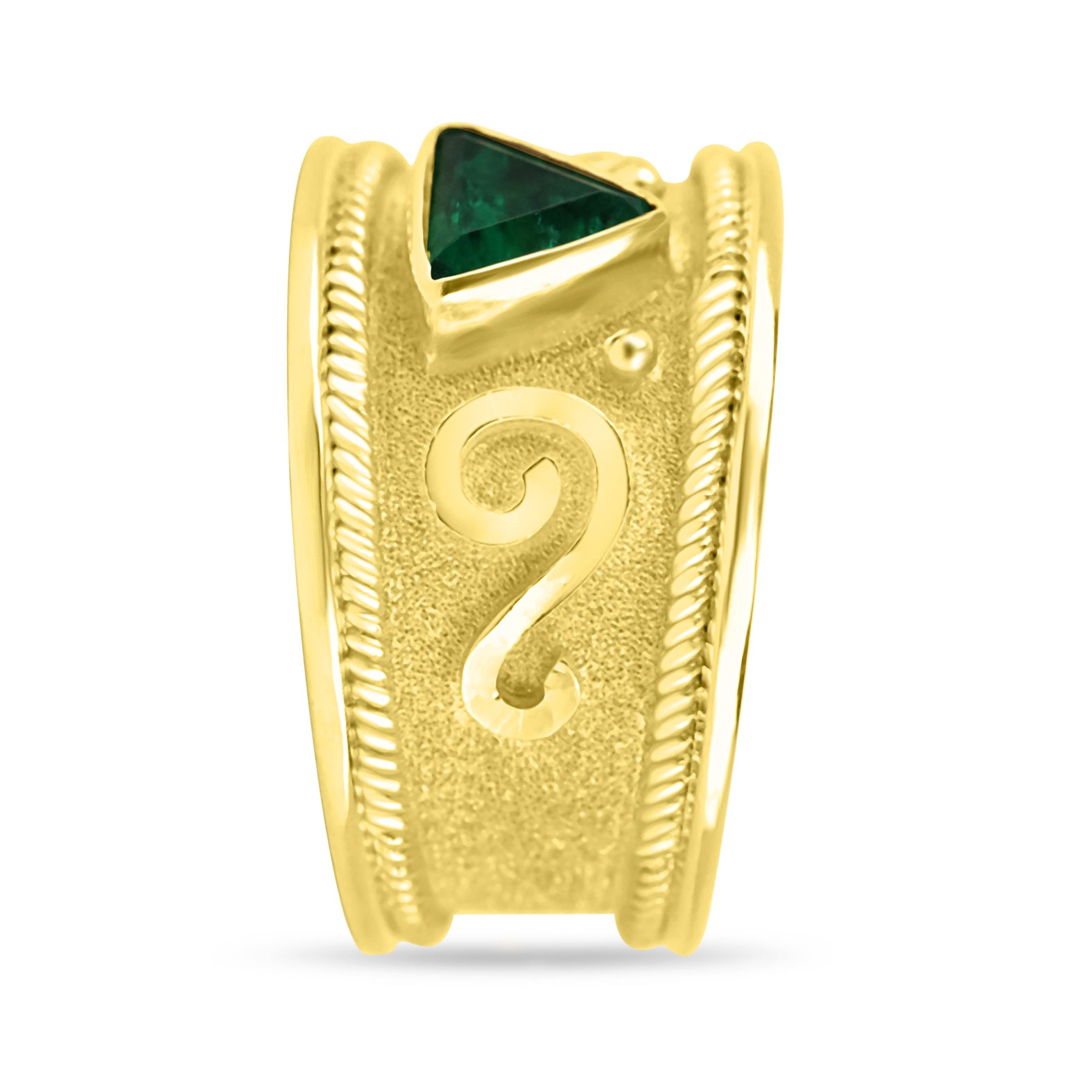 18K Gold Byzantine Trillion Cut Emerald Solitaire Ring - Size 6 - Elegant Wedding, Engagement & Anniversary Jewelry Gift for Women